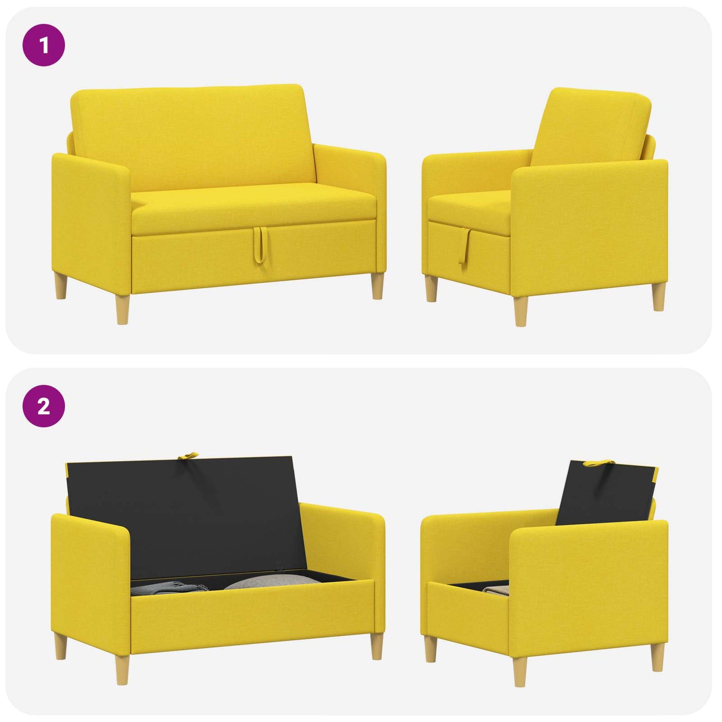 vidaXL Σαλονάκι Σετ Με Αποθηκευτικό Χώρο 2 pcs Απαλό Κίτρινο