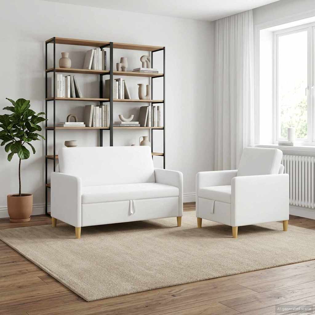 vidaXL Σαλονάκι Σετ Με Αποθηκευτικό Χώρο 2 pcs Λευκό Πολυεστέρας