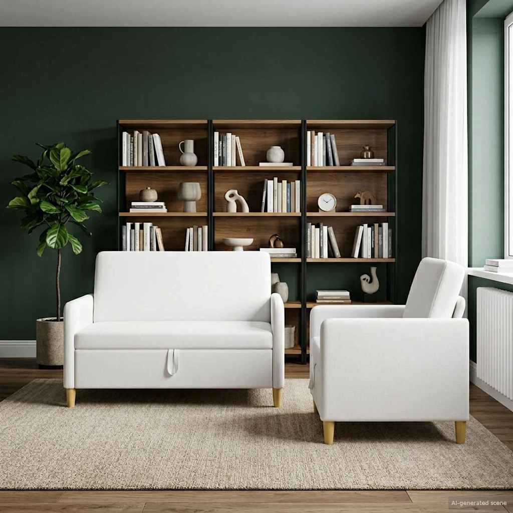 vidaXL Σαλονάκι Σετ Με Αποθηκευτικό Χώρο 2 pcs Λευκό Πολυεστέρας