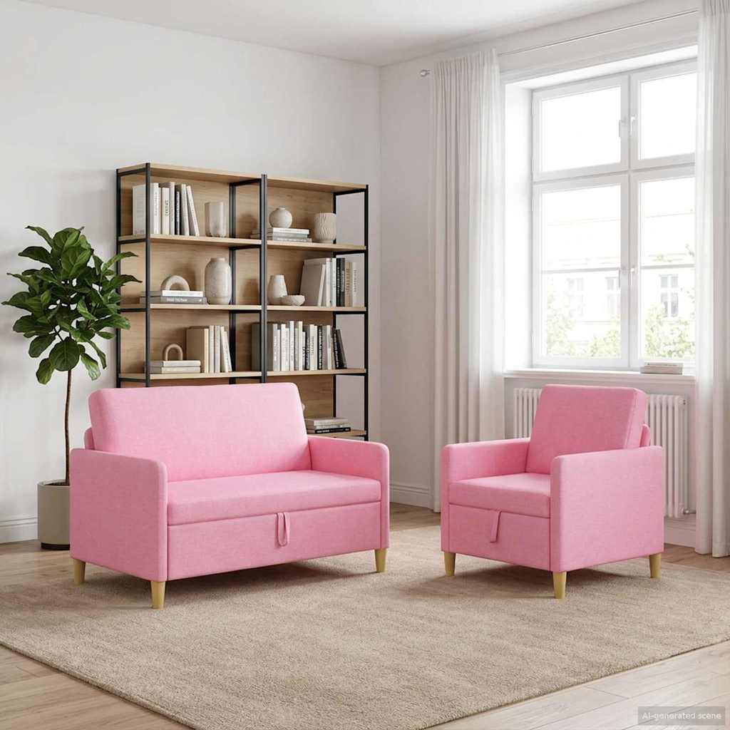 vidaXL Σαλονάκι Σετ Με Αποθηκευτικό Χώρο 2 pcs Ροζ Πολυεστέρας