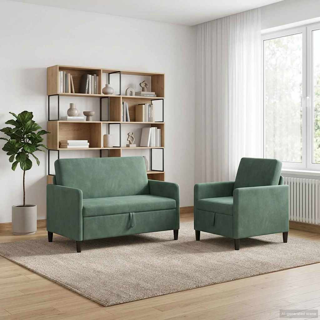 vidaXL Σαλονάκι Σετ Με Αποθηκευτικό Χώρο 2 τμχ. Θαλασσί Πολυεστέρας