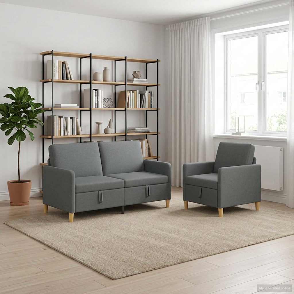 vidaXL Σαλονάκι Σετ Με Αποθηκευτικό Χώρο 2 pcs Σκούρο Γκρι Πολυεστέρας