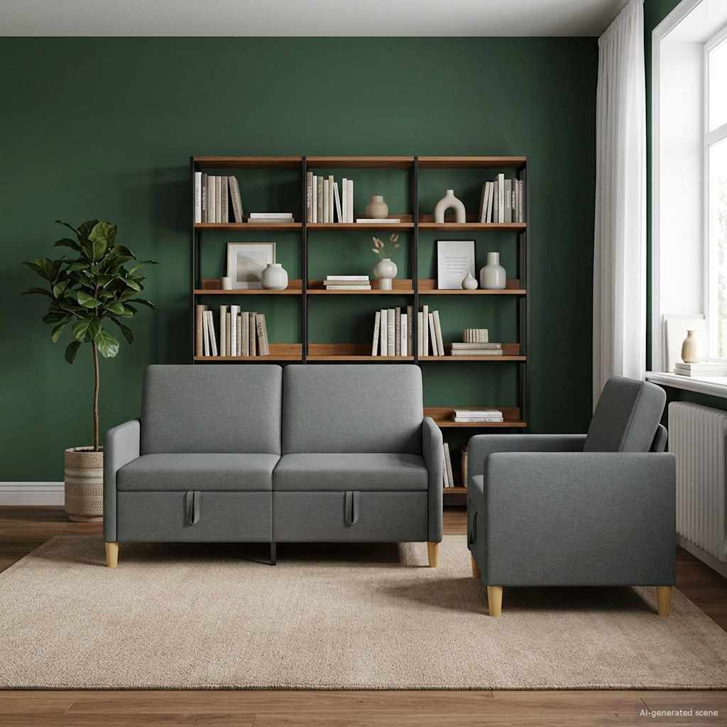 vidaXL Σαλονάκι Σετ Με Αποθηκευτικό Χώρο 2 pcs Σκούρο Γκρι Πολυεστέρας