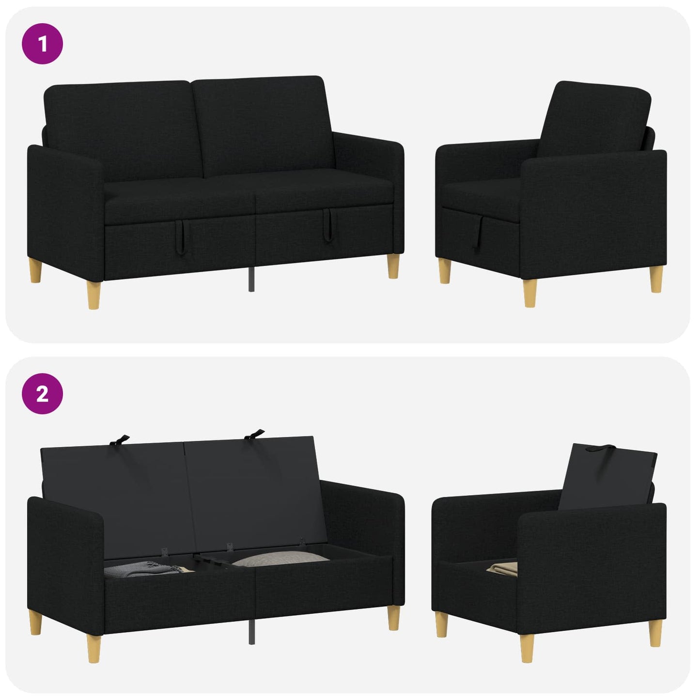vidaXL Σαλονάκι Σετ Με Αποθηκευτικό Χώρο 2 pcs Μαύρο Πολυεστέρας