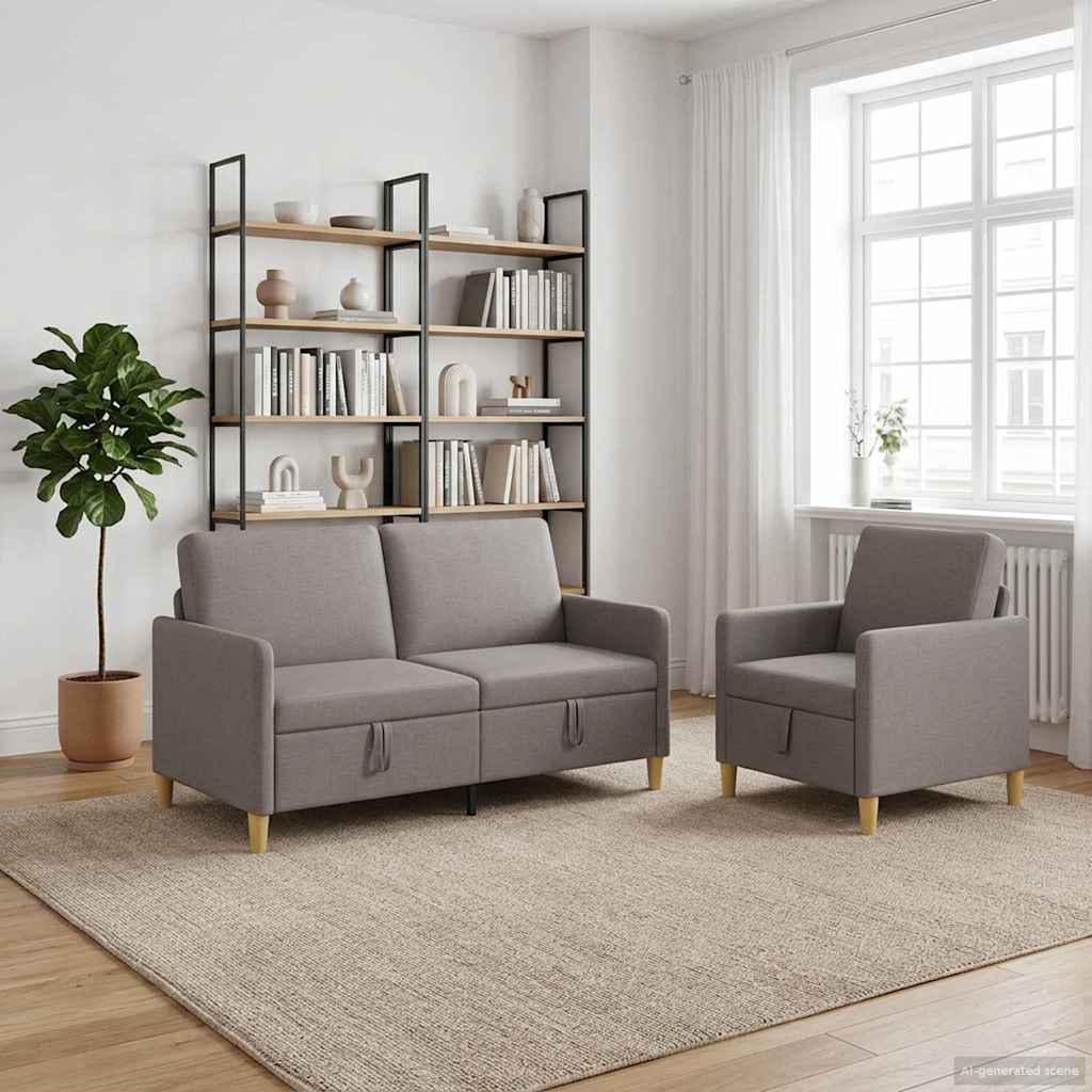 vidaXL Σαλονάκι Σετ Με Αποθηκευτικό Χώρο 2 pcs Taupe Πολυεστέρας