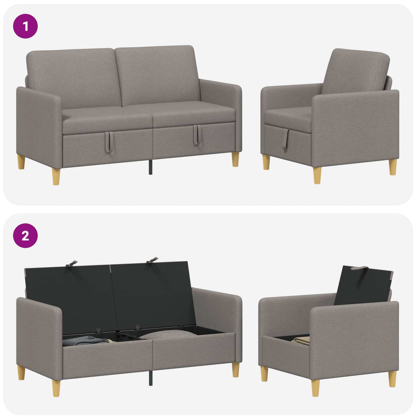vidaXL Σαλονάκι Σετ Με Αποθηκευτικό Χώρο 2 pcs Taupe Πολυεστέρας