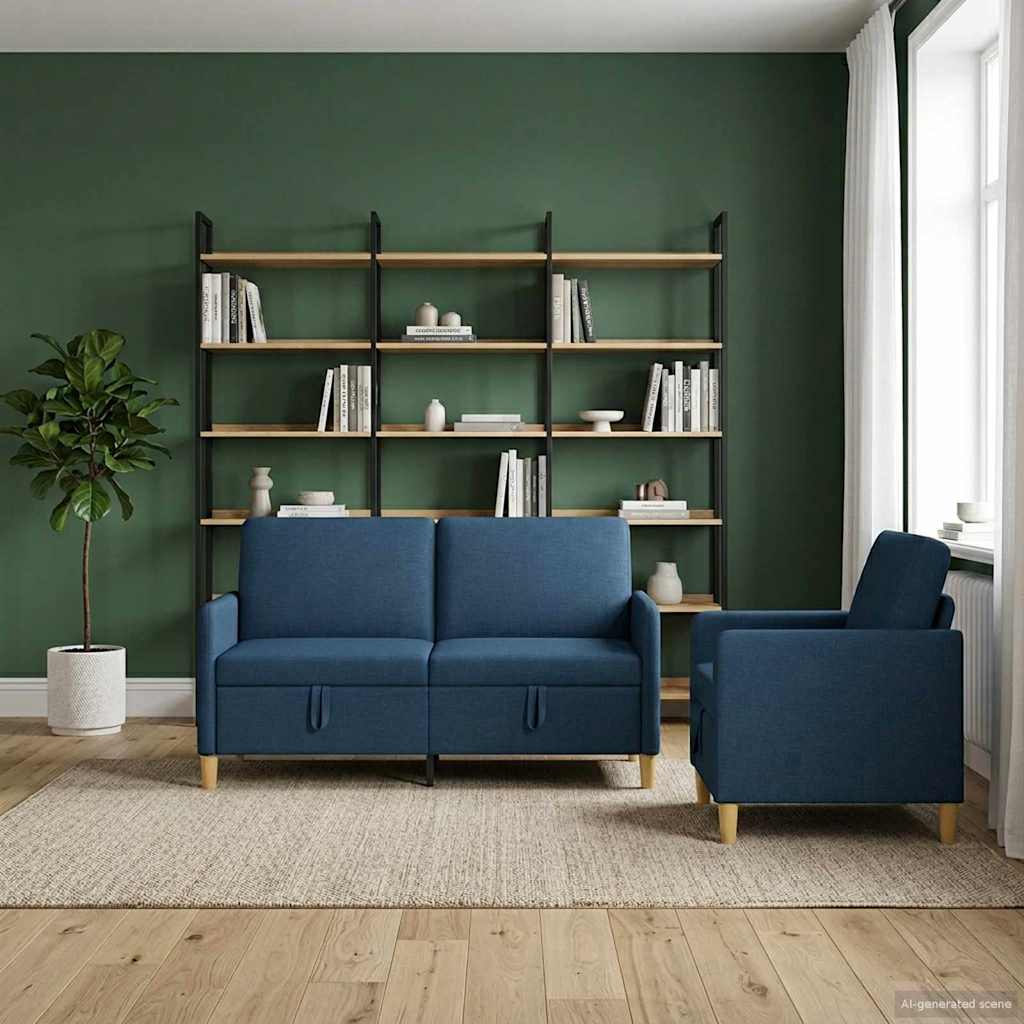 vidaXL Σαλονάκι Σετ Με Αποθηκευτικό Χώρο 2 pcs Μπλε Πολυεστέρας