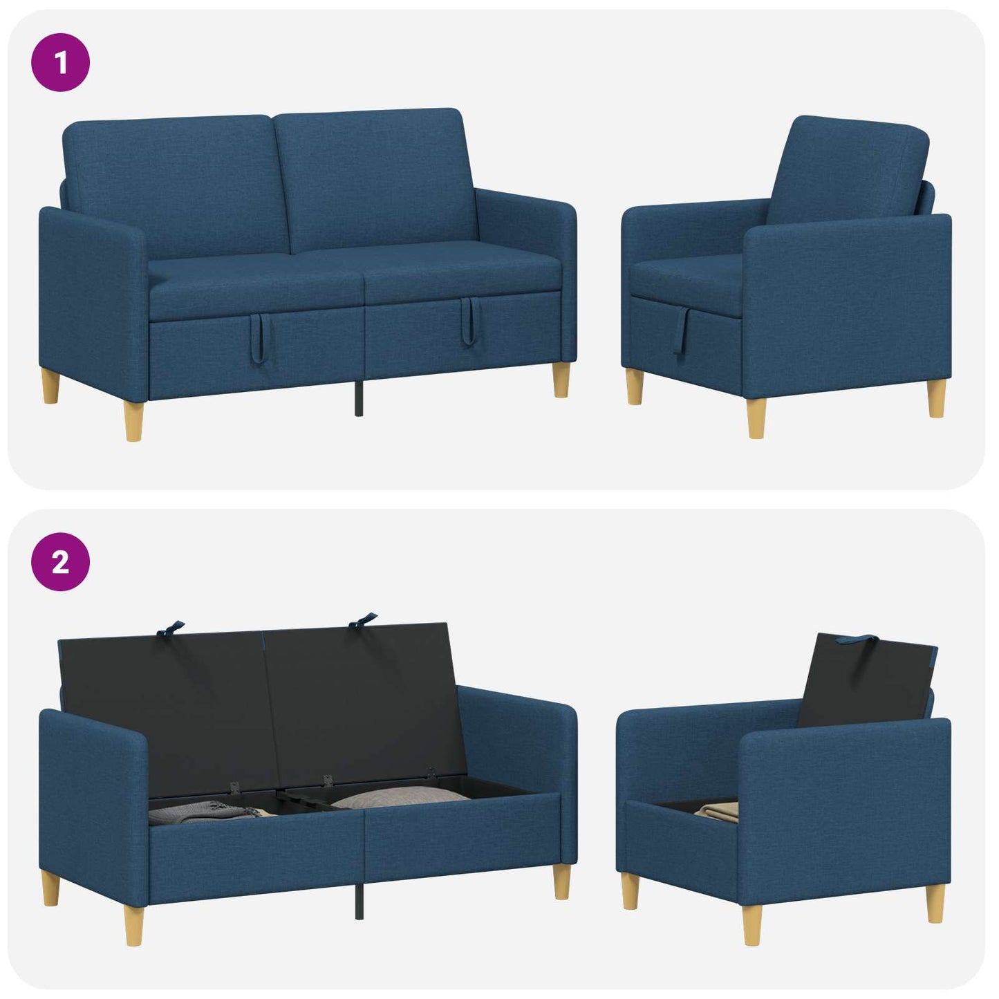 vidaXL Σαλονάκι Σετ Με Αποθηκευτικό Χώρο 2 pcs Μπλε Πολυεστέρας