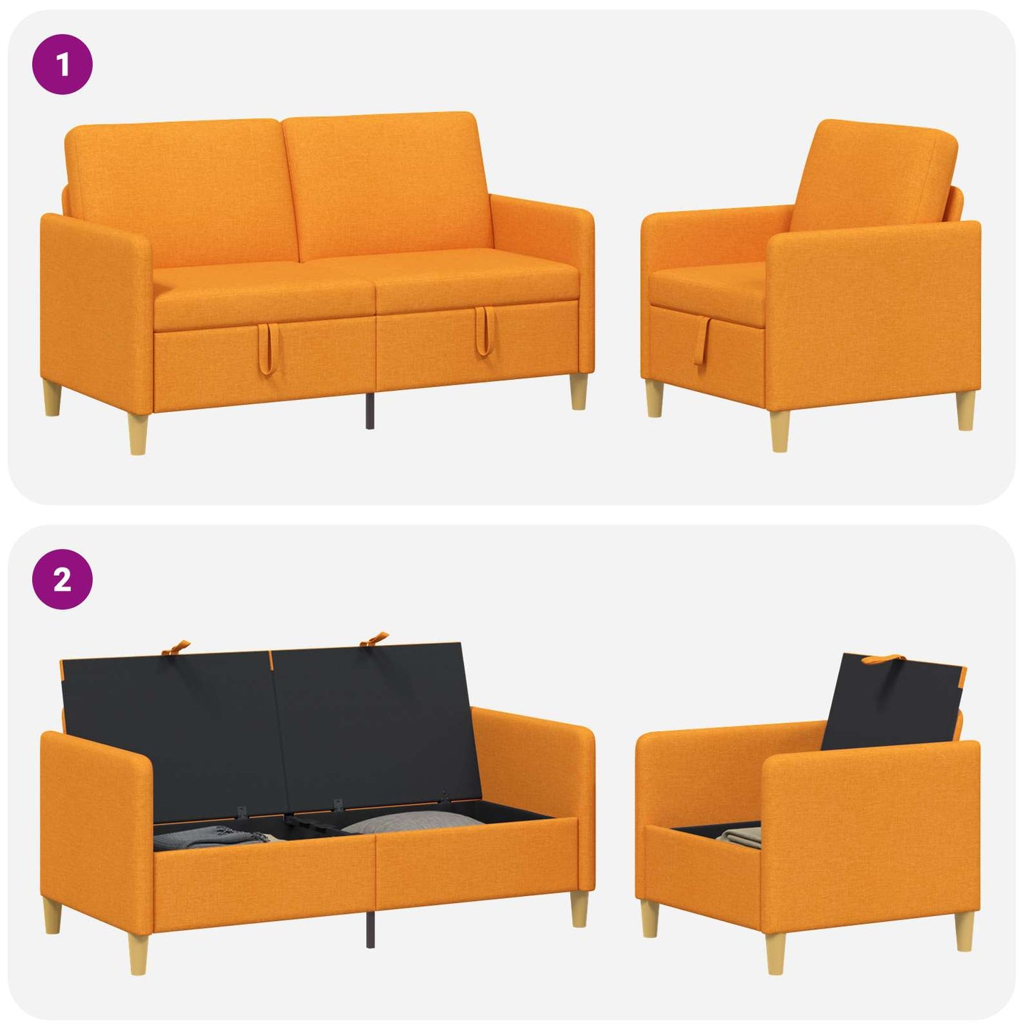 vidaXL Σαλονάκι Σετ Με Αποθηκευτικό Χώρο 2 pcs Σκούρο κίτρινο