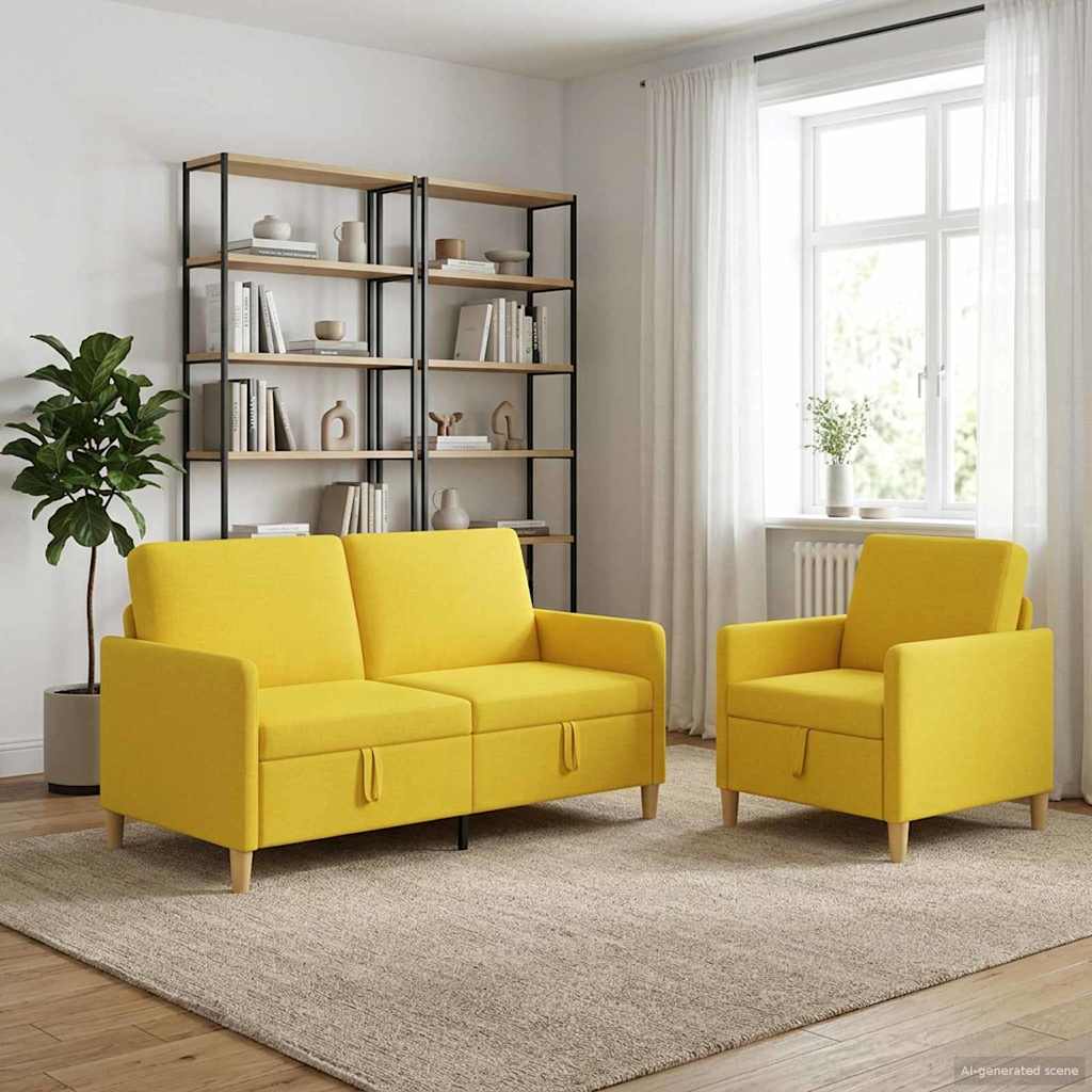 vidaXL Σαλονάκι Σετ Με Αποθηκευτικό Χώρο 2 pcs Απαλό Κίτρινο