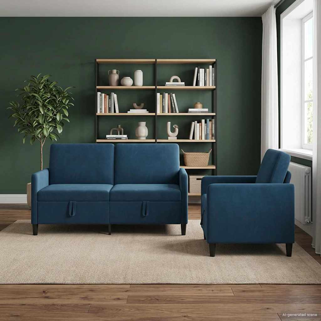 vidaXL Σαλονάκι Σετ Με Αποθηκευτικό Χώρο 2 τμχ. Μπλε Πολυεστέρας
