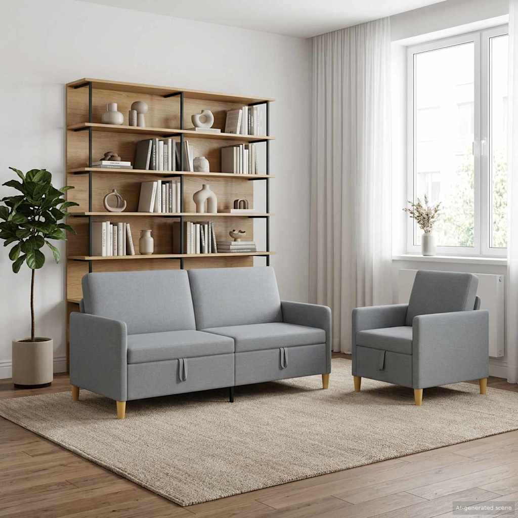 vidaXL Σαλονάκι Σετ Με Αποθηκευτικό Χώρο 2 pcs Ανοιχτό γκρι