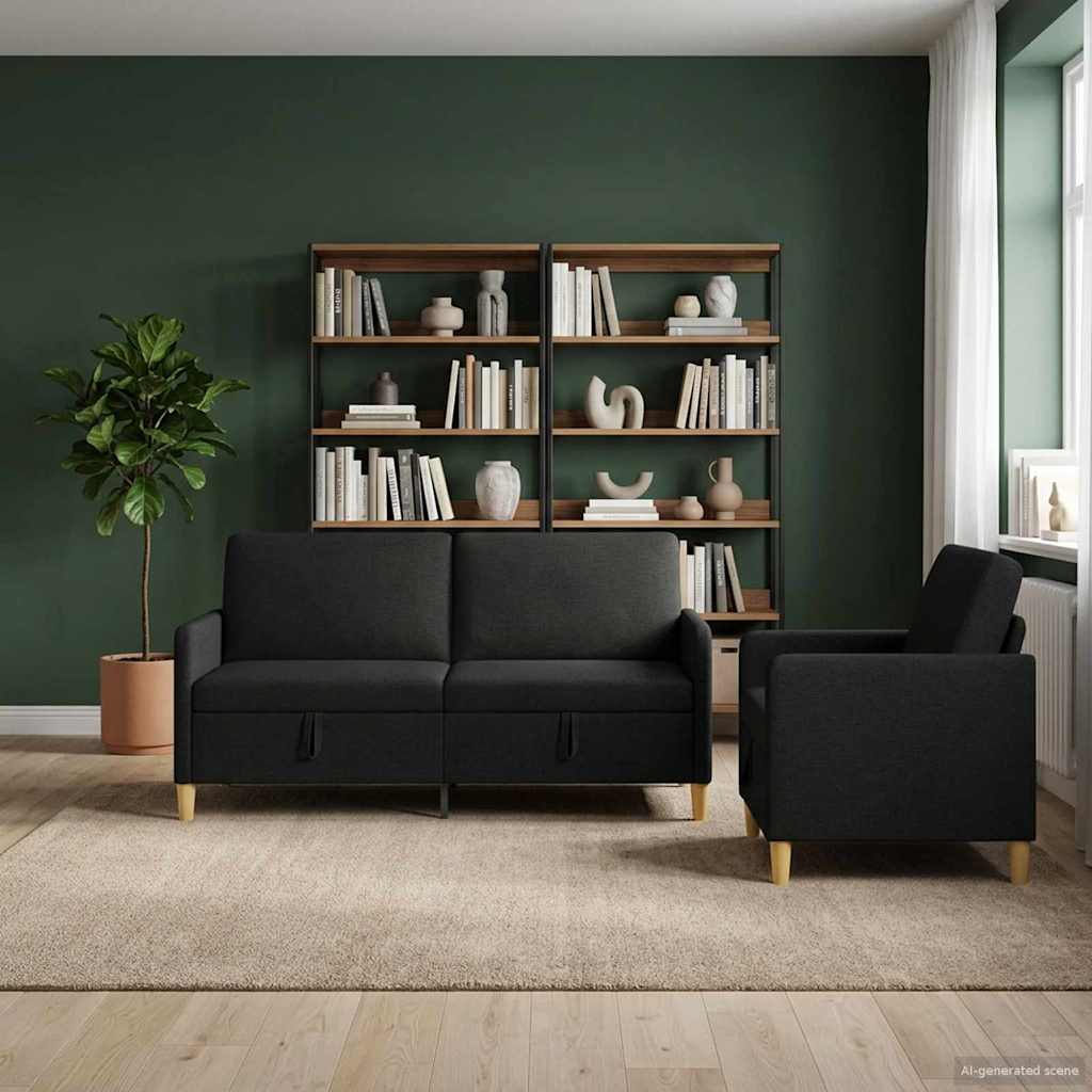 vidaXL Σαλονάκι Σετ Με Αποθηκευτικό Χώρο 2 pcs Μαύρο Πολυεστέρας