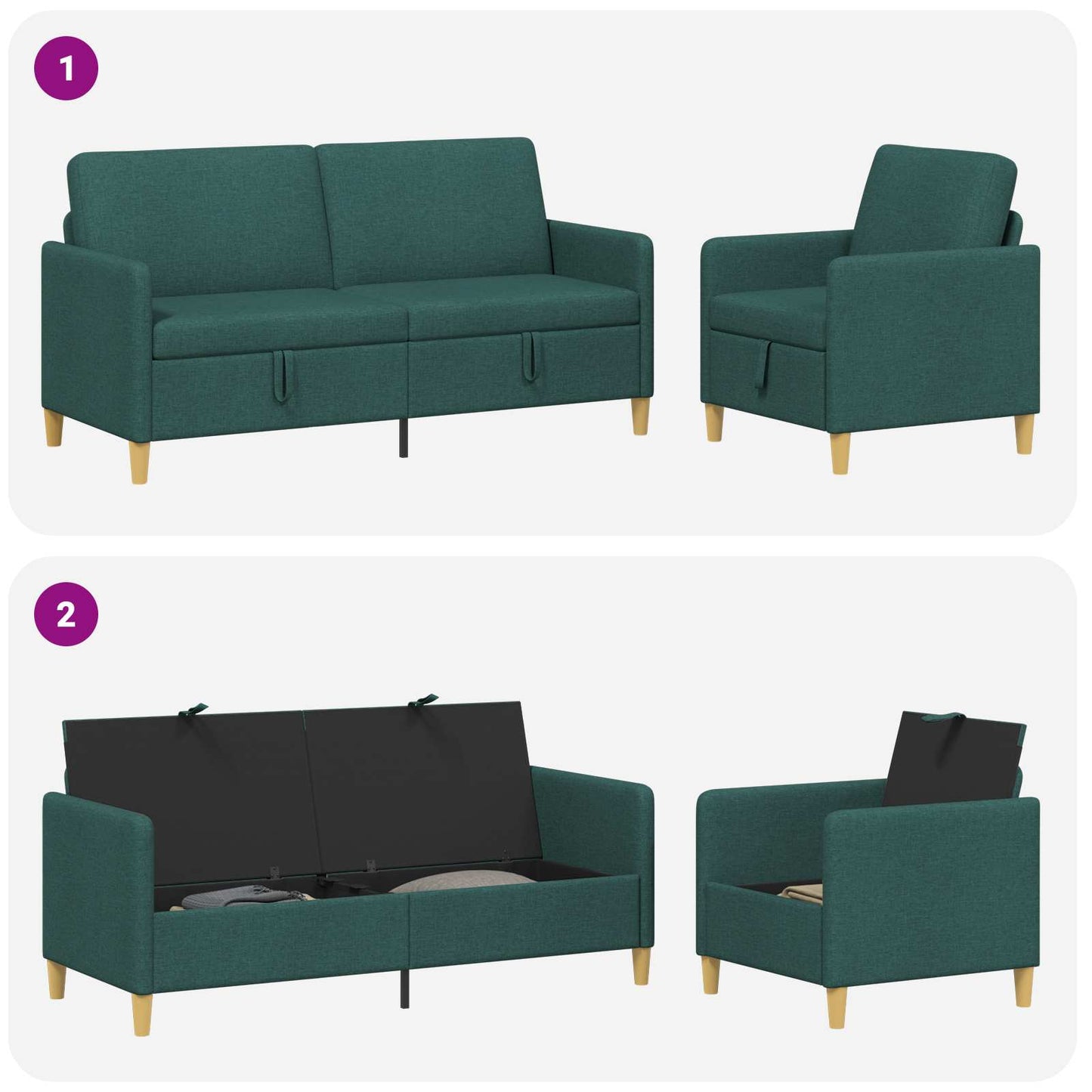 vidaXL Σαλονάκι Σετ Με Αποθηκευτικό Χώρο 2 pcs Σκούρο Πράσινο