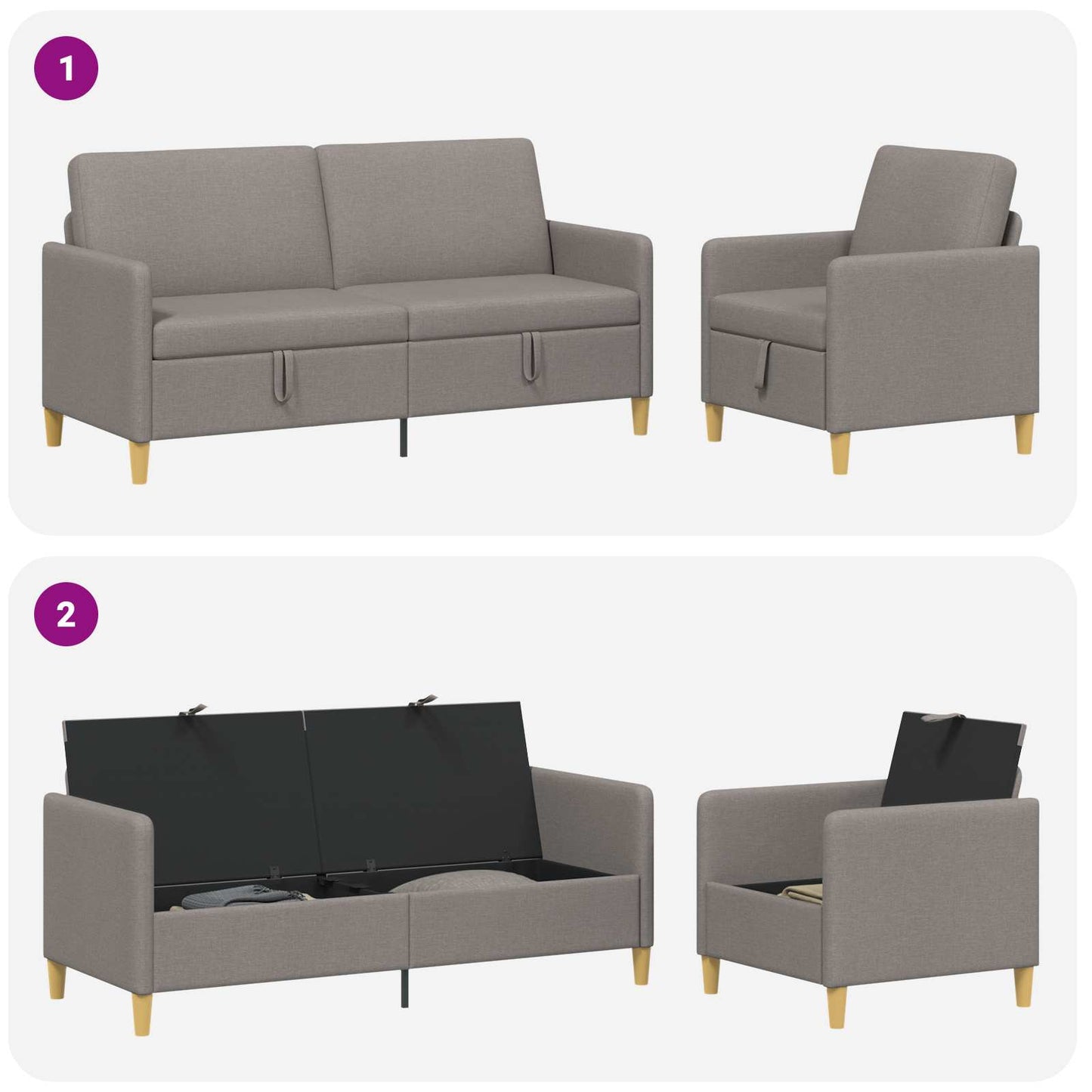 vidaXL Σαλονάκι Σετ Με Αποθηκευτικό Χώρο 2 pcs Taupe Πολυεστέρας