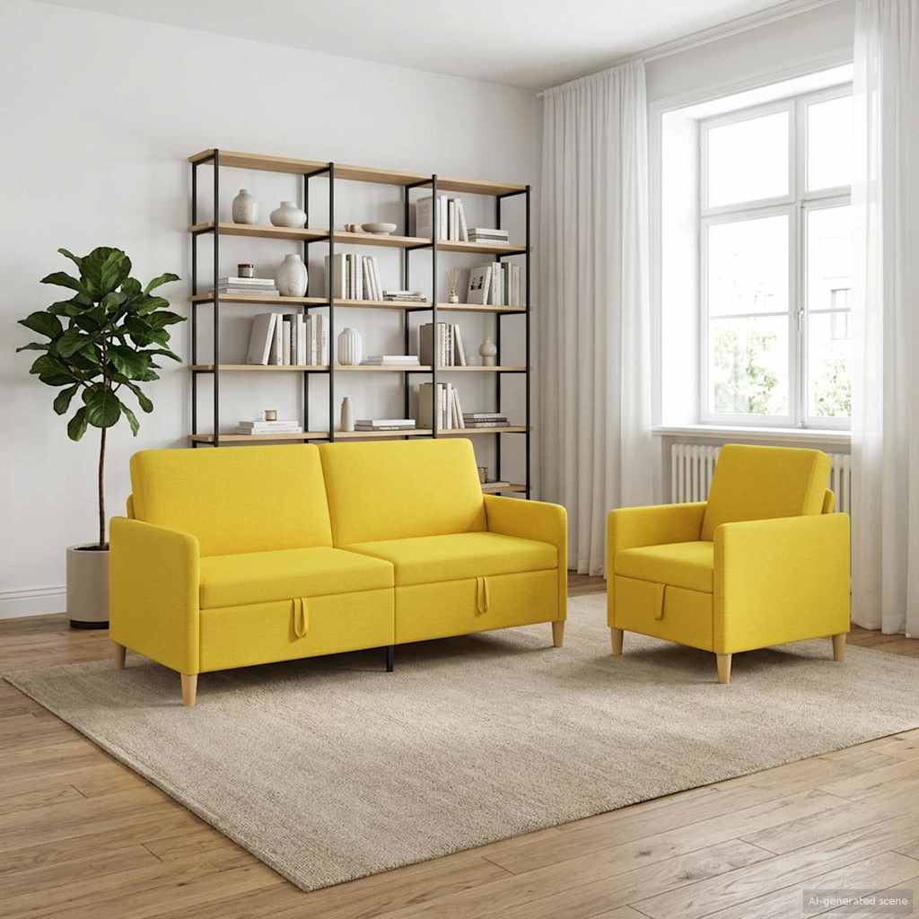vidaXL Σαλονάκι Σετ Με Αποθηκευτικό Χώρο 2 pcs Απαλό Κίτρινο
