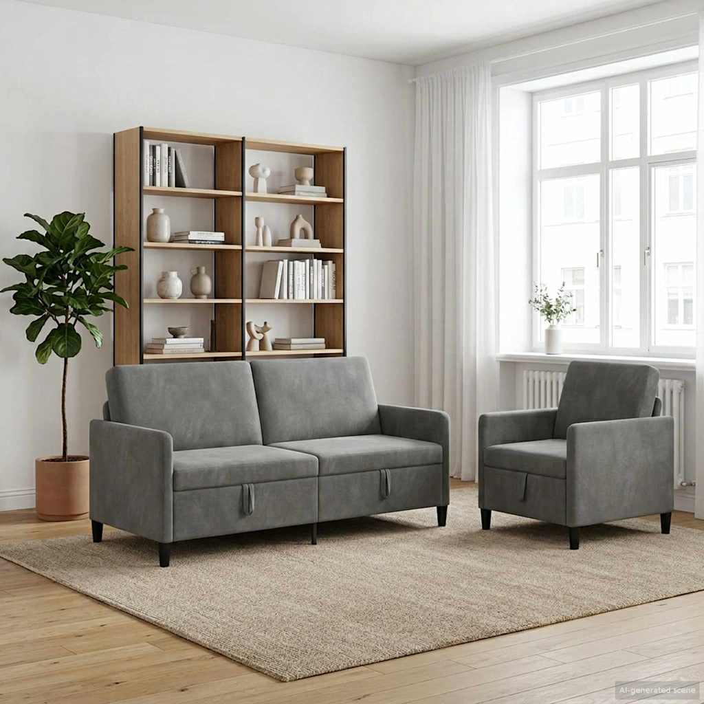 vidaXL Σαλονάκι Σετ Με Αποθηκευτικό Χώρο 2 τμχ. Σκούρο Γκρι