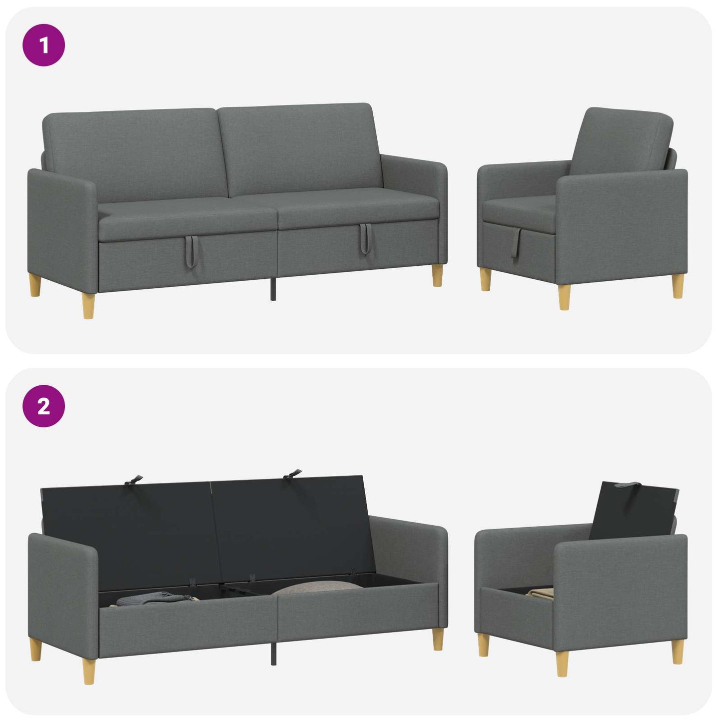 vidaXL Σαλονάκι Σετ Με Αποθηκευτικό Χώρο 2 pcs Σκούρο Γκρι Πολυεστέρας