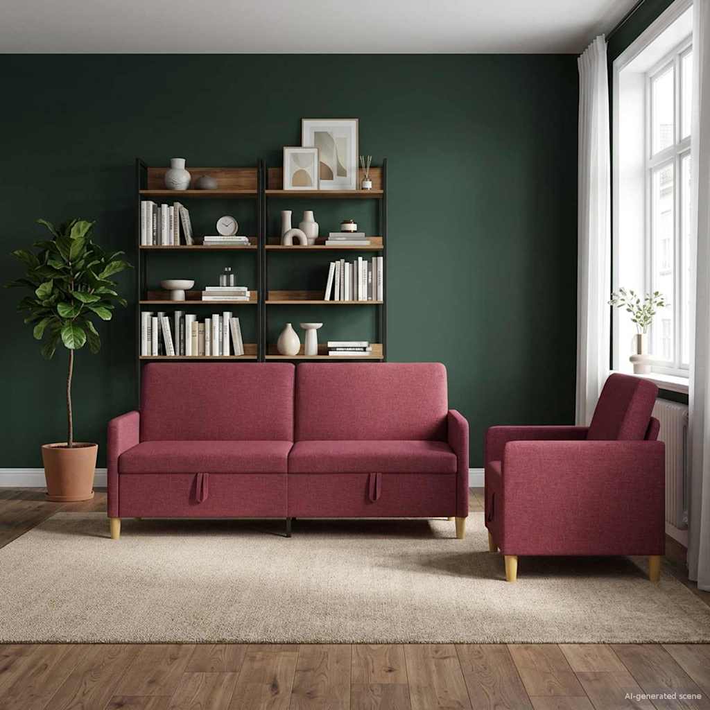 vidaXL Σαλονάκι Σετ Με Αποθηκευτικό Χώρο 2 pcs Κόκκινο Πολυεστέρας