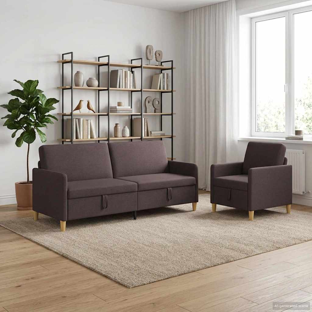 vidaXL Σαλονάκι Σετ Με Αποθηκευτικό Χώρο 2 pcs Σκούρο Καφέ Πολυεστέρας