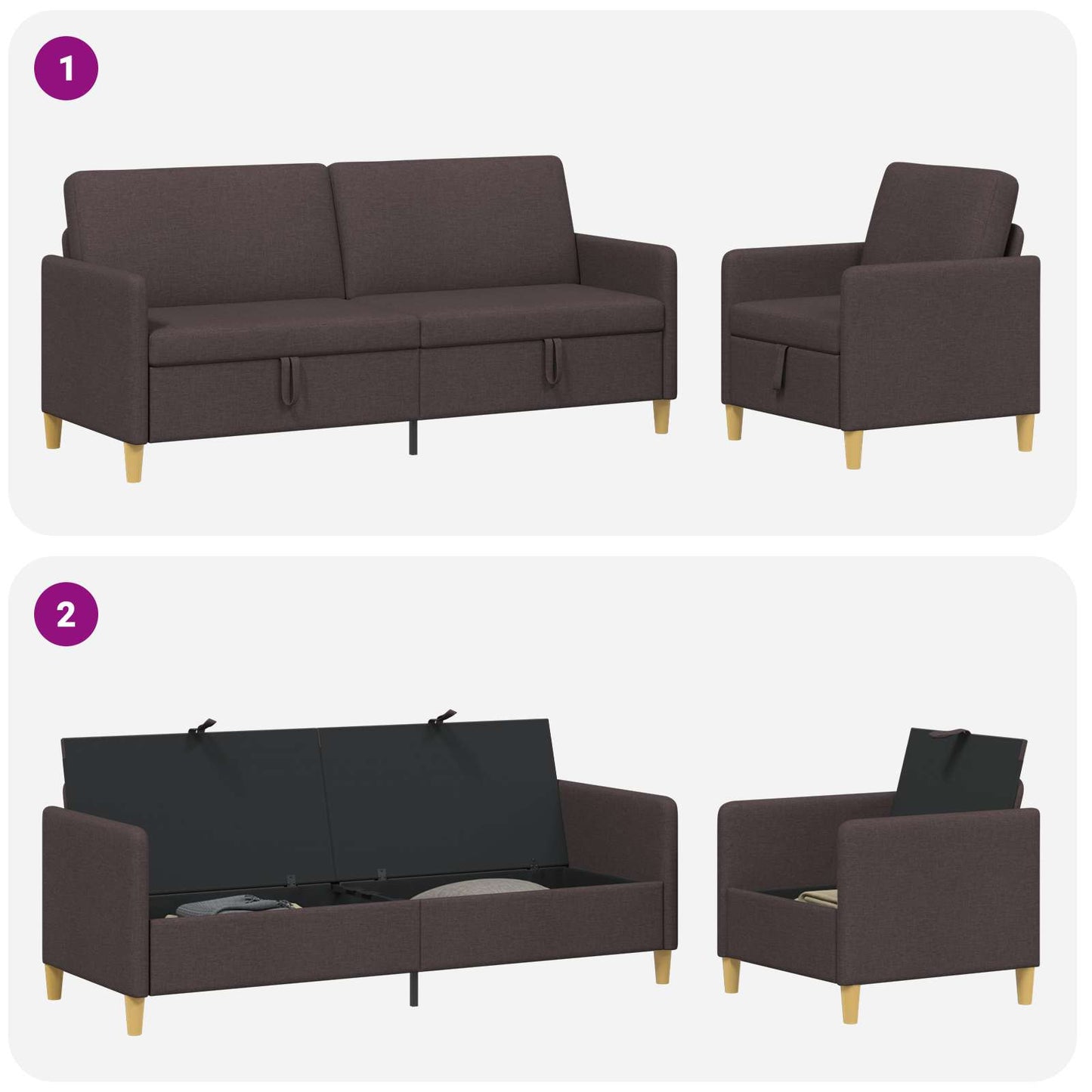 vidaXL Σαλονάκι Σετ Με Αποθηκευτικό Χώρο 2 pcs Σκούρο Καφέ Πολυεστέρας