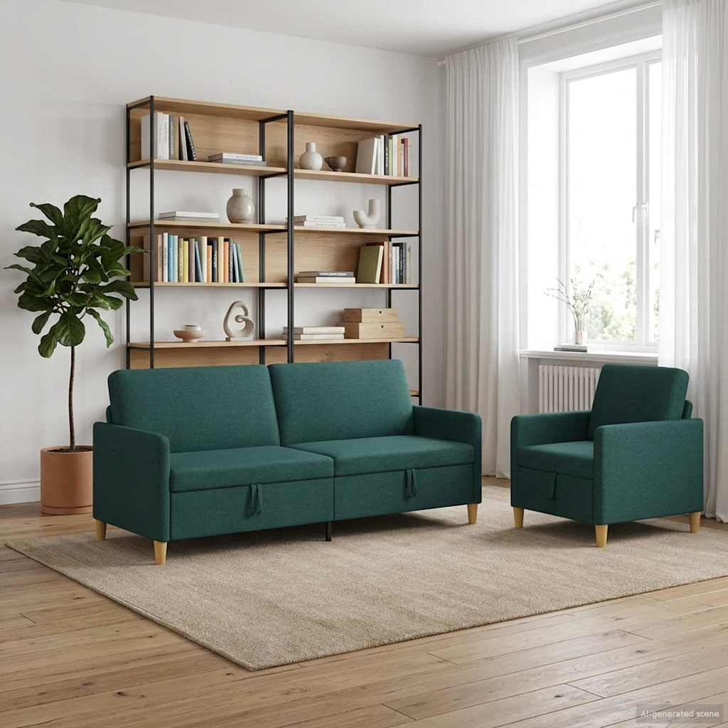 vidaXL Σαλονάκι Σετ Με Αποθηκευτικό Χώρο 2 pcs Σκούρο Πράσινο