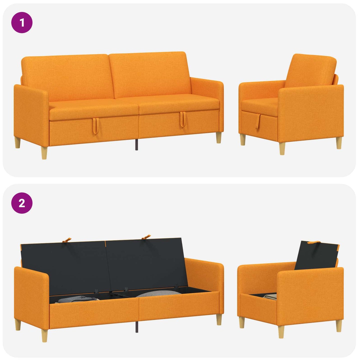vidaXL Σαλονάκι Σετ Με Αποθηκευτικό Χώρο 2 pcs Σκούρο κίτρινο