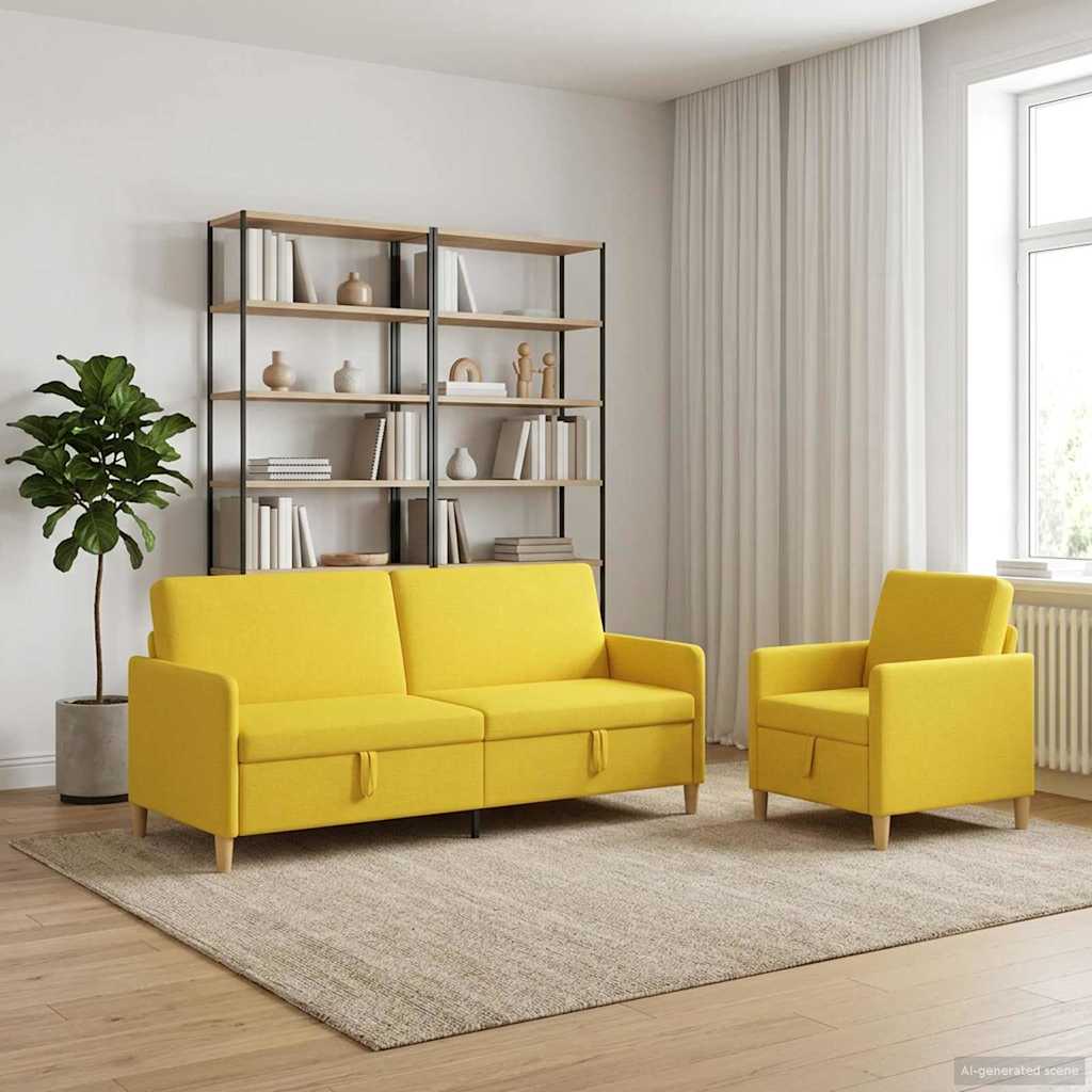 vidaXL Σαλονάκι Σετ Με Αποθηκευτικό Χώρο 2 pcs Απαλό Κίτρινο