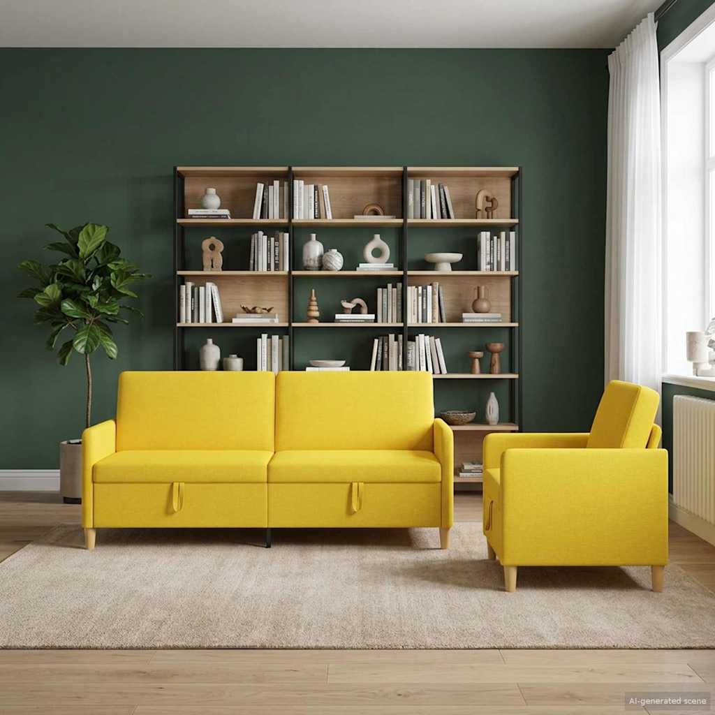 vidaXL Σαλονάκι Σετ Με Αποθηκευτικό Χώρο 2 pcs Απαλό Κίτρινο