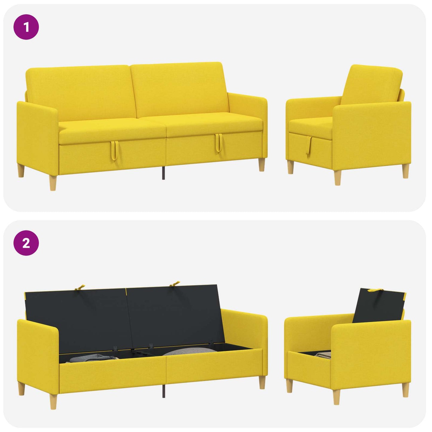 vidaXL Σαλονάκι Σετ Με Αποθηκευτικό Χώρο 2 pcs Απαλό Κίτρινο