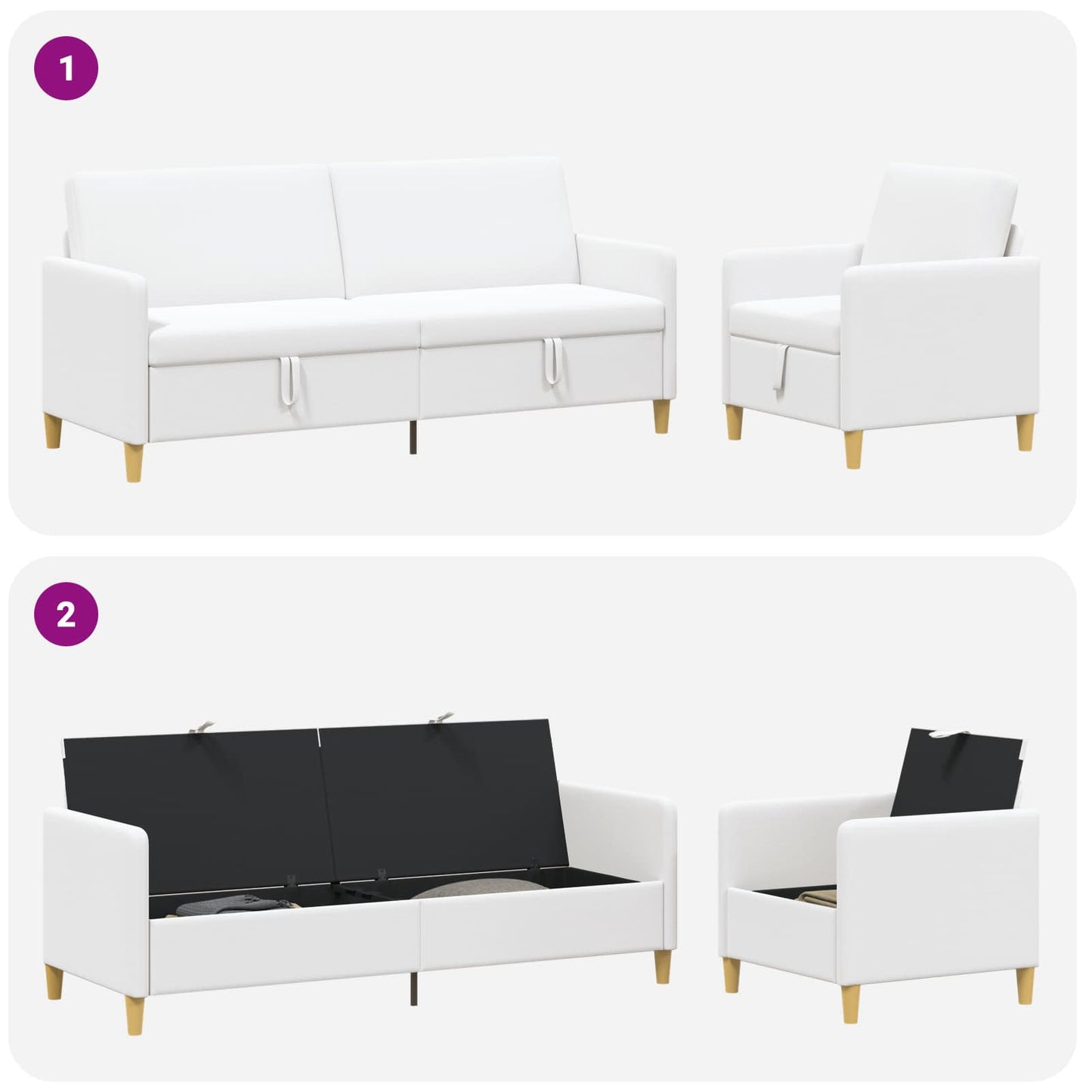 vidaXL Σαλονάκι Σετ Με Αποθηκευτικό Χώρο 2 pcs Λευκό Πολυεστέρας