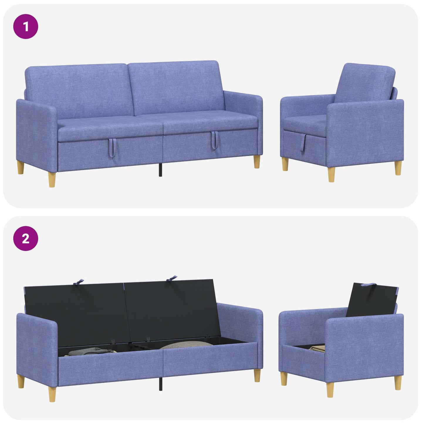 vidaXL Σαλονάκι Σετ Με Αποθηκευτικό Χώρο 2 pcs Μπλε τζην Πολυεστέρας