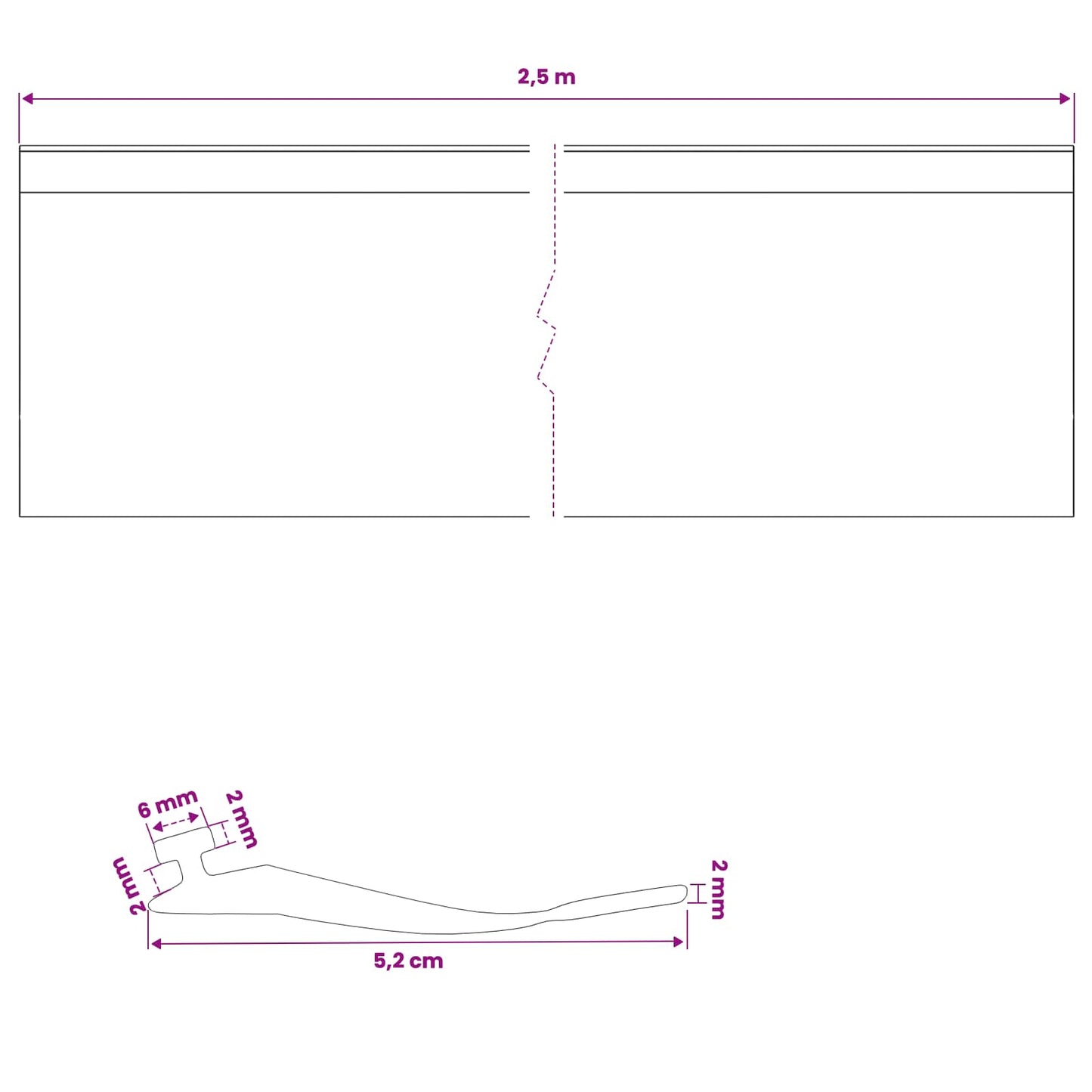 vidaXL Σφράγιση Πόρτας Γκαράζ Μαύρο 52 x 2 mm 2,5 μ PVC