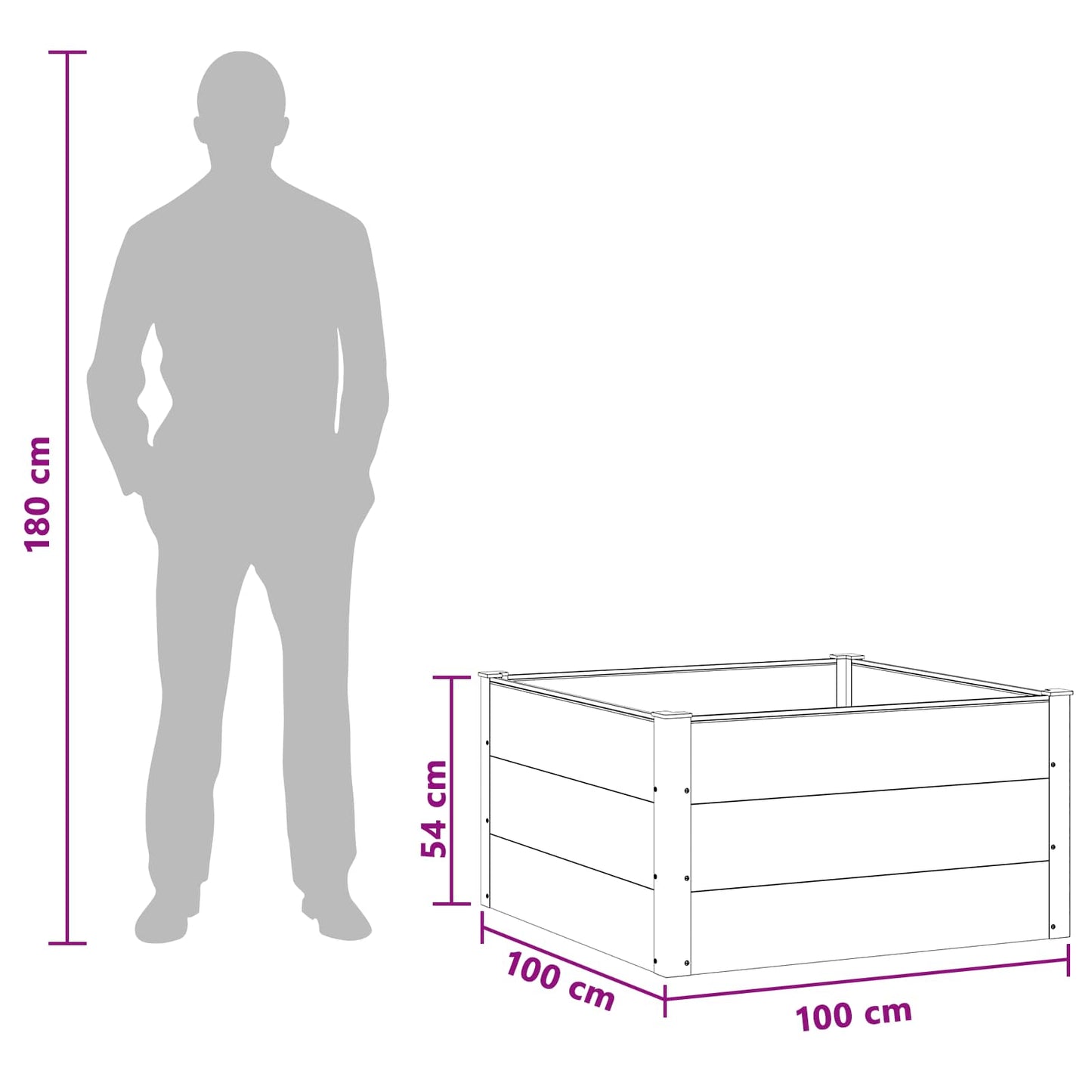 vidaXL Υπερυψωμένη Ζαρντινιέρα Μαύρο 100 x 100 x 54 cm