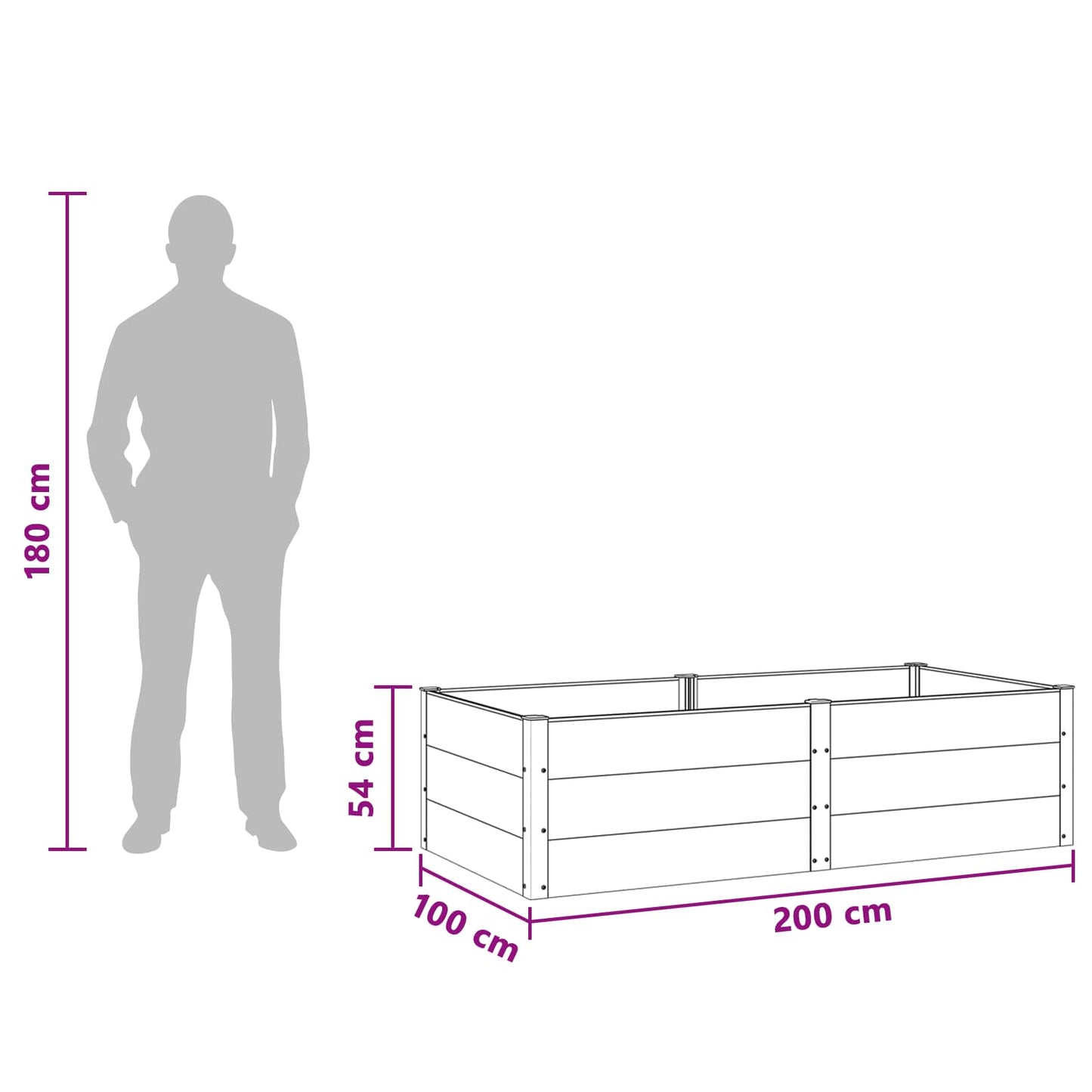 vidaXL Υπερυψωμένη Ζαρντινιέρα Μαύρο 200 x 100 x 54 cm