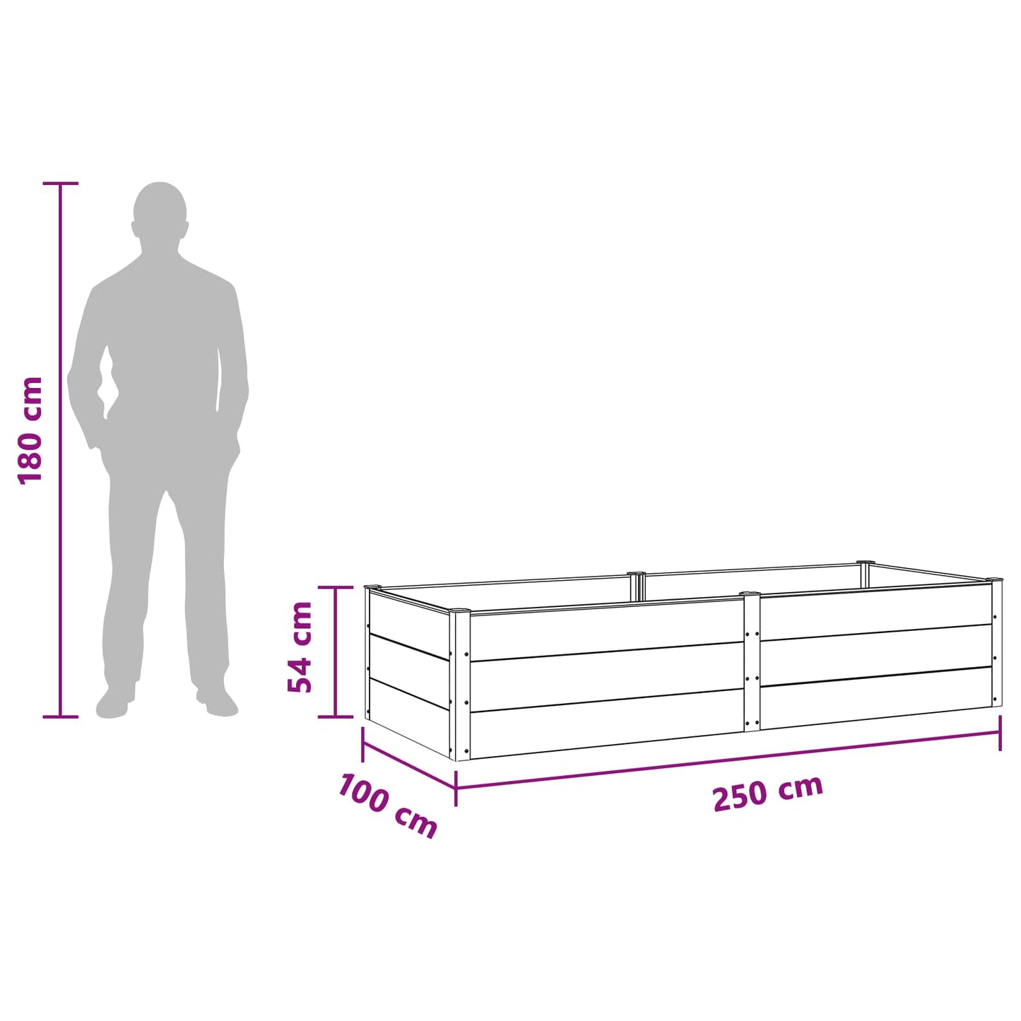 vidaXL Υπερυψωμένη Ζαρντινιέρα Μαύρο 250 x 100 x 54 cm