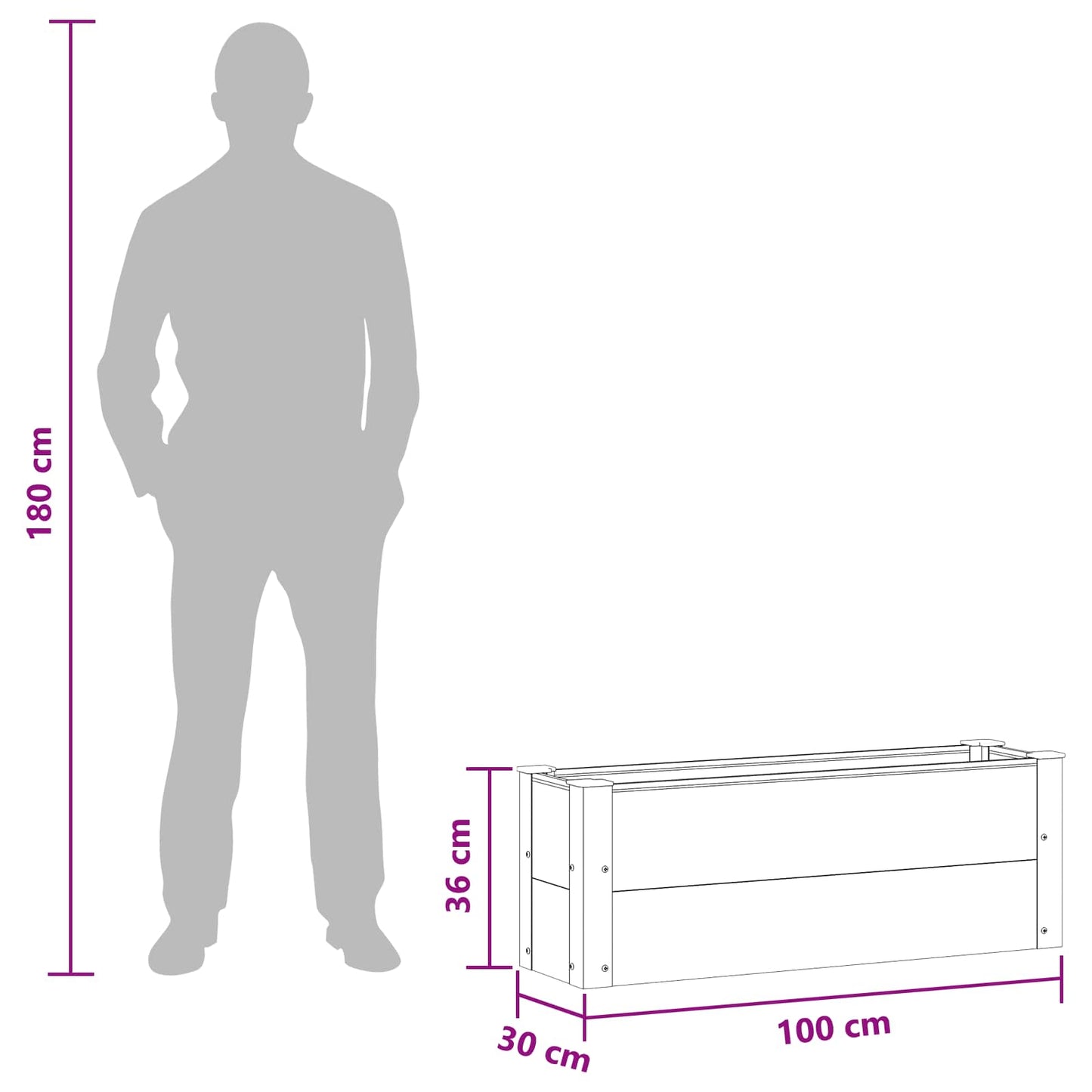 vidaXL Υπερυψωμένη Ζαρντινιέρα Μαύρο 100 x 30 x 36 cm