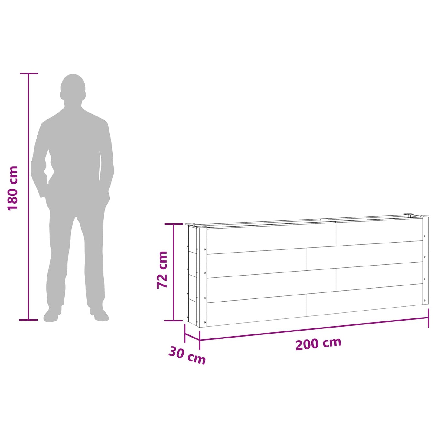 vidaXL Υπερυψωμένη Ζαρντινιέρα Μαύρο 200 x 30 x 72 εκ