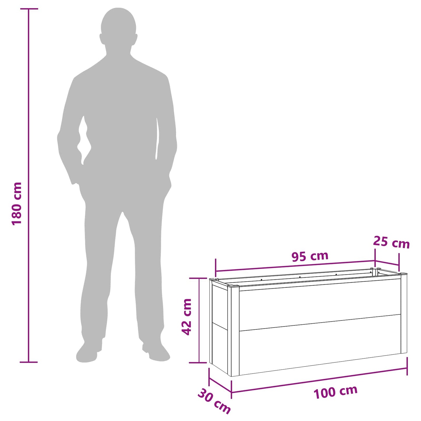 vidaXL Υπερυψωμένη Ζαρντινιέρα Γκρι 100 x 30 x 22 εκ WPC και Αλουμίνιο