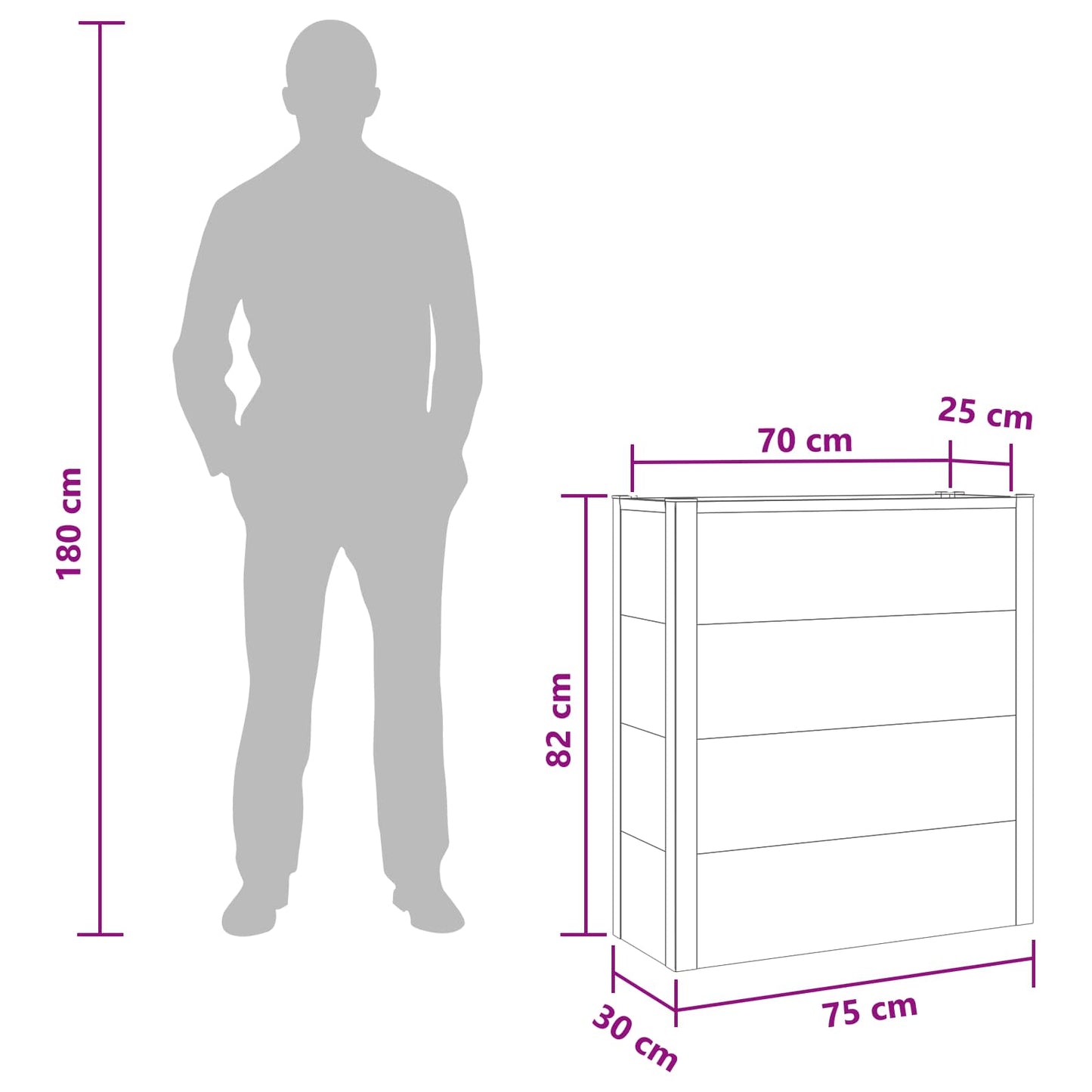 vidaXL Υπερυψωμένη Ζαρντινιέρα Γκρι 75 x 30 x 22 εκ WPC και Αλουμίνιο