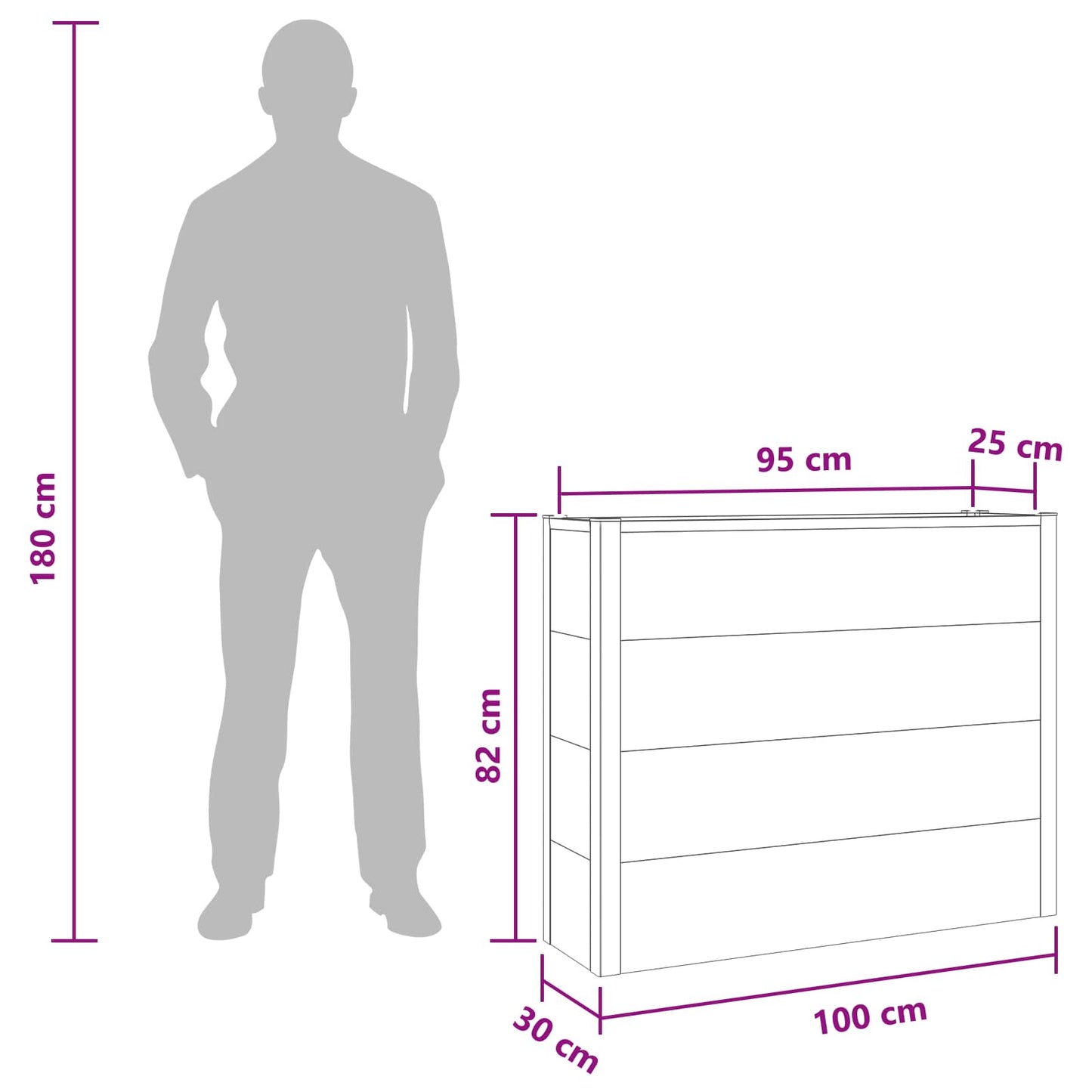 vidaXL Υπερυψωμένη Ζαρντινιέρα Γκρι 100 x 30 x 22 εκ WPC και Αλουμίνιο