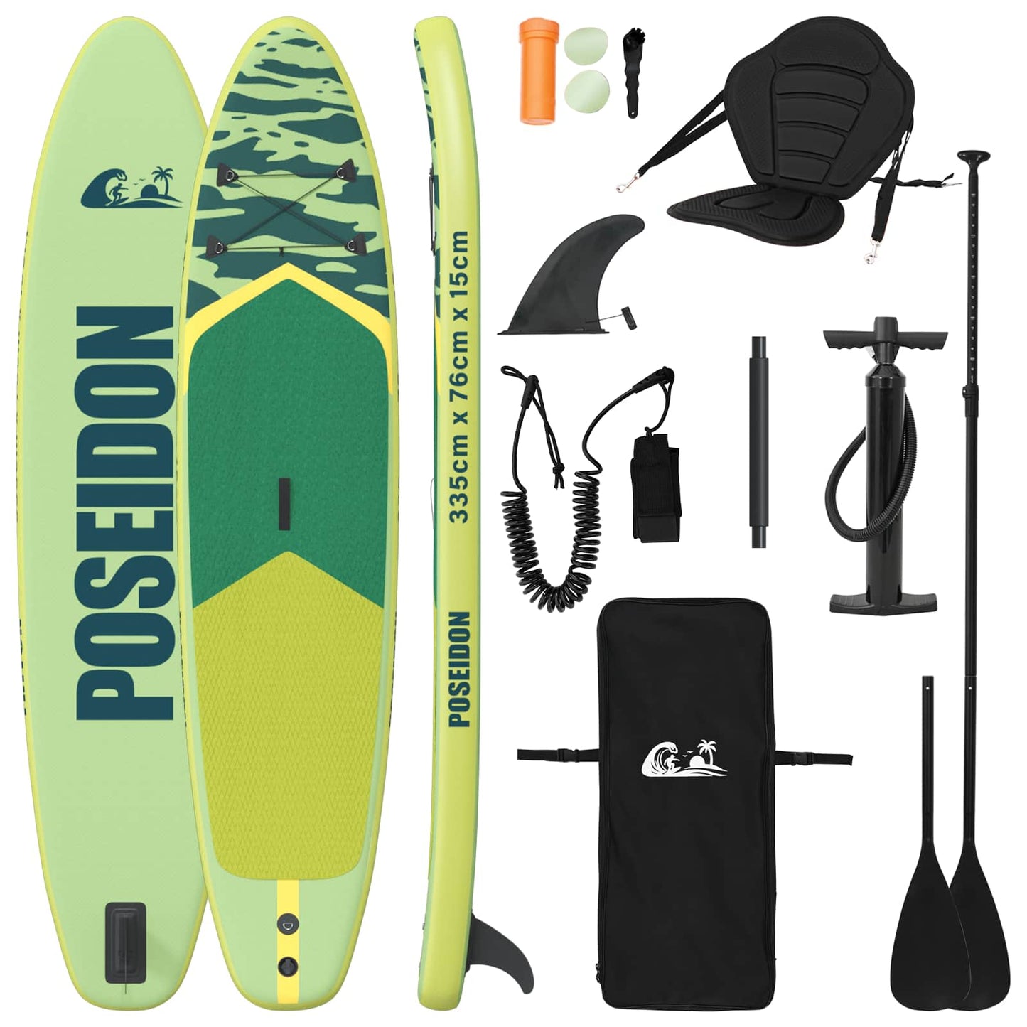 vidaXL SUP Board με κάθισμα 2 σε 1 POSEIDON 335 x 76 x 15 εκ. Πράσινο