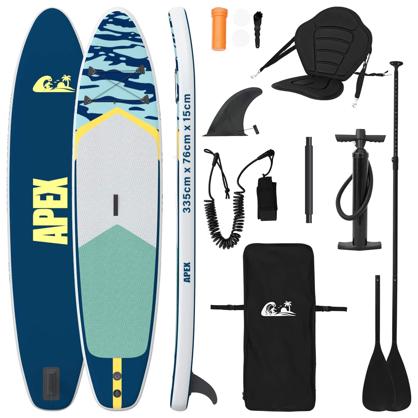 vidaXL SUP Board με κάθισμα 2 σε 1 APEX 335 x 76 x 15 εκ. Μπλε