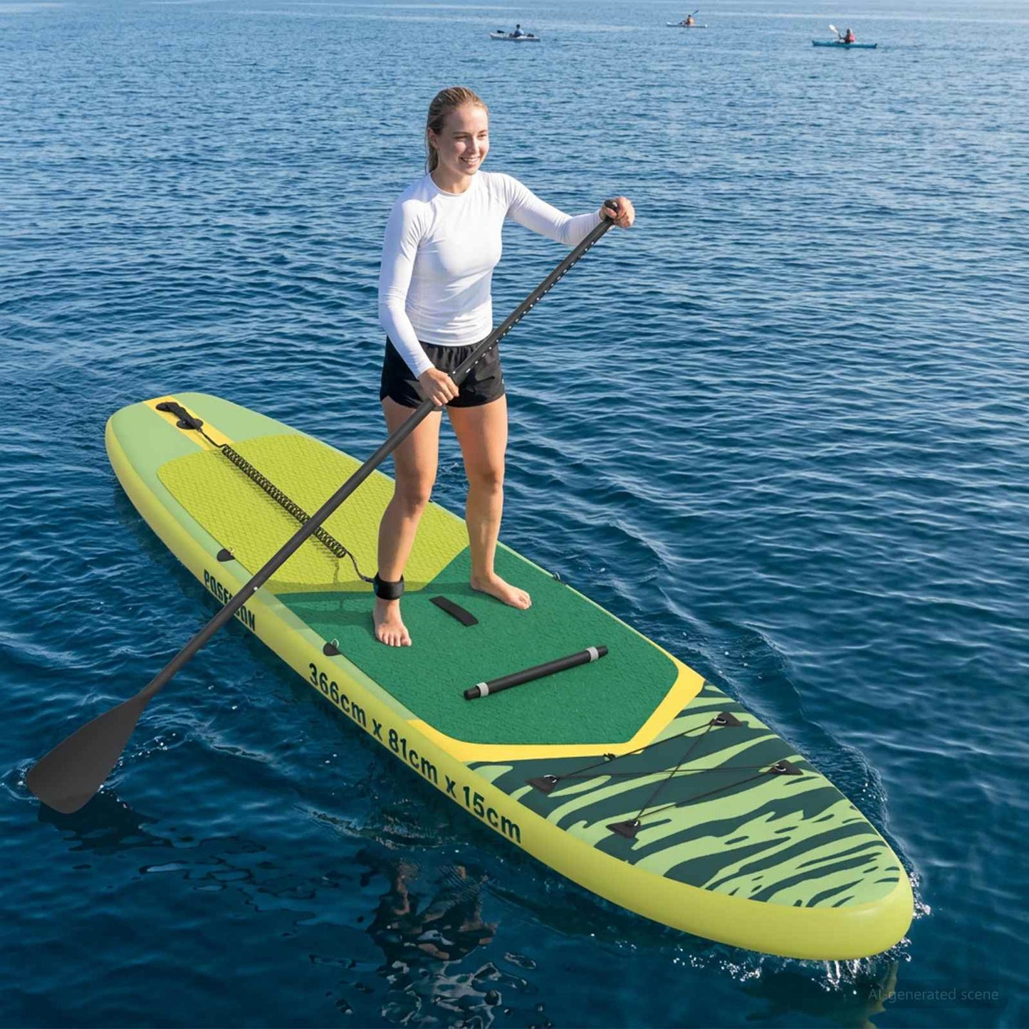 vidaXL SUP Board με κάθισμα 2 σε 1 POSEIDON 366 x 81 x 15 εκ Πράσινο