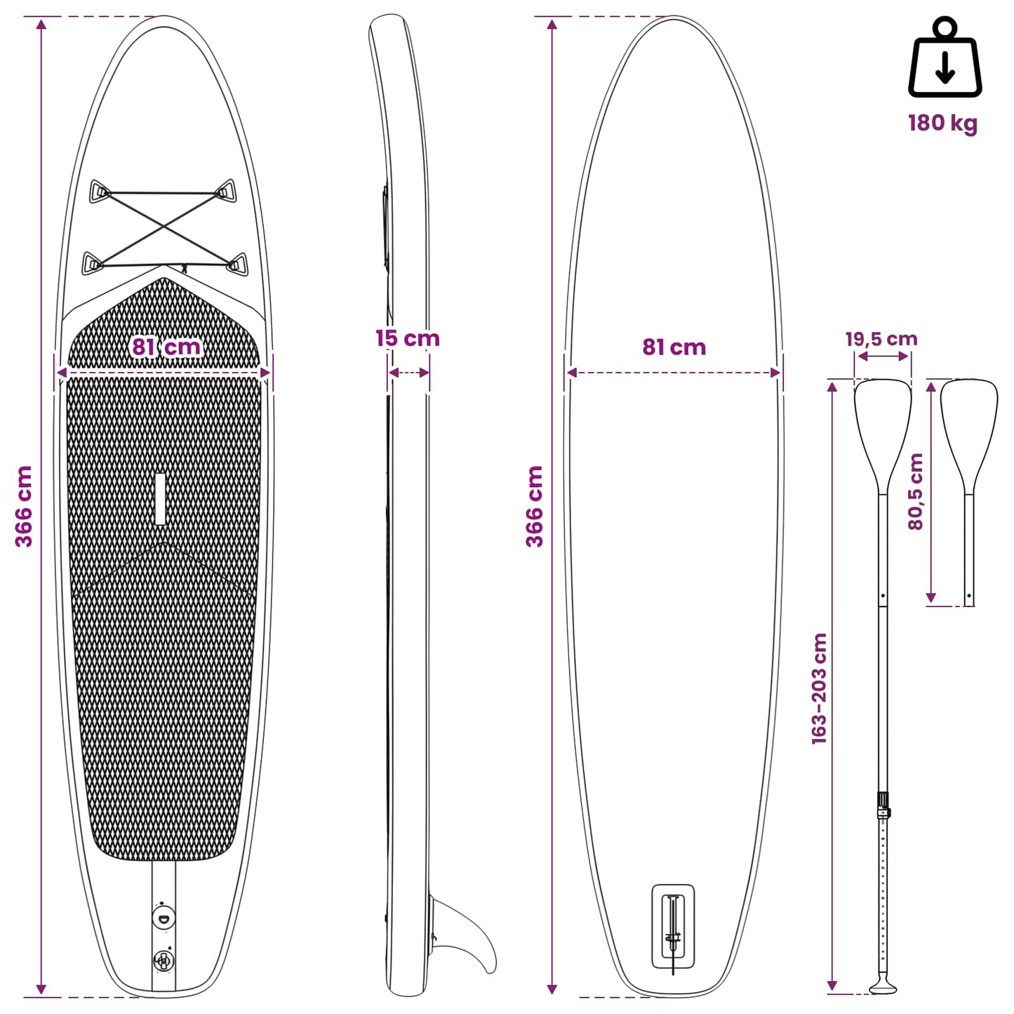 vidaXL SUP Board με κάθισμα 2 σε 1 APEX 366 x 81 x 15 εκ Μπλε για