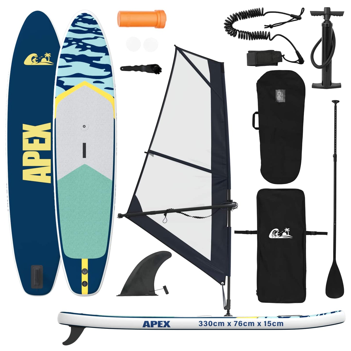 vidaXL Φουσκωτό SUP Board με Ιστιοφορία APEX 330 x 76 x 15 εκ Μπλε