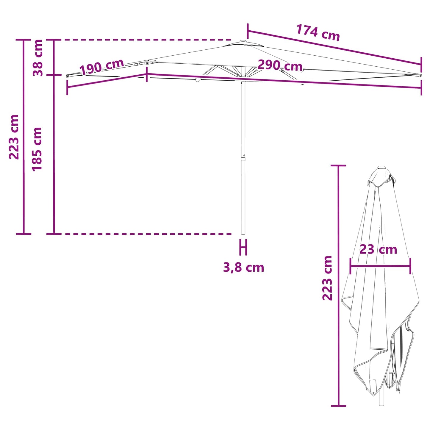 vidaXL Ομπρέλα Κήπου 200 x 300 cm Πολυεστέρας Ορθογώνιος Μαύρο