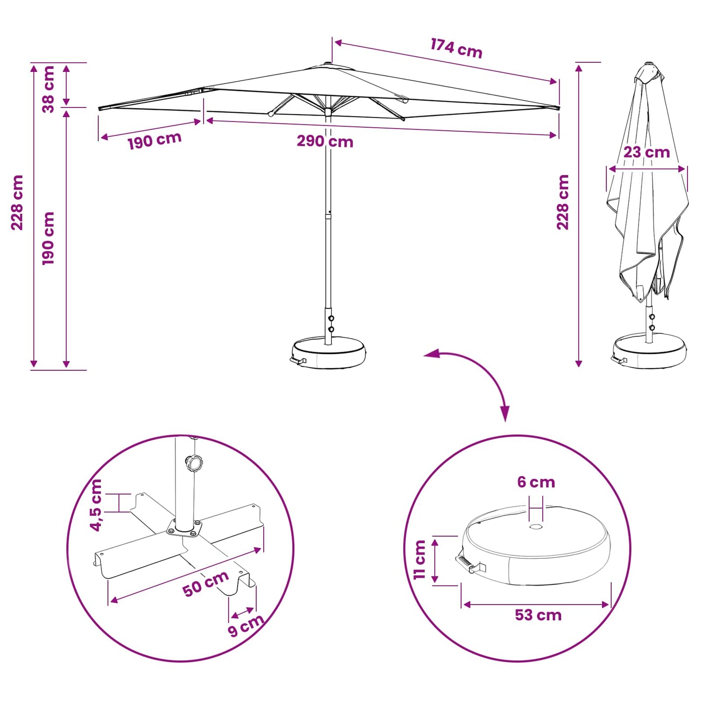 vidaXL Ομπρέλα Κήπου με Βάση 200 x 300 cm Πολυεστέρας Ορθογώνιος Κρεμ
