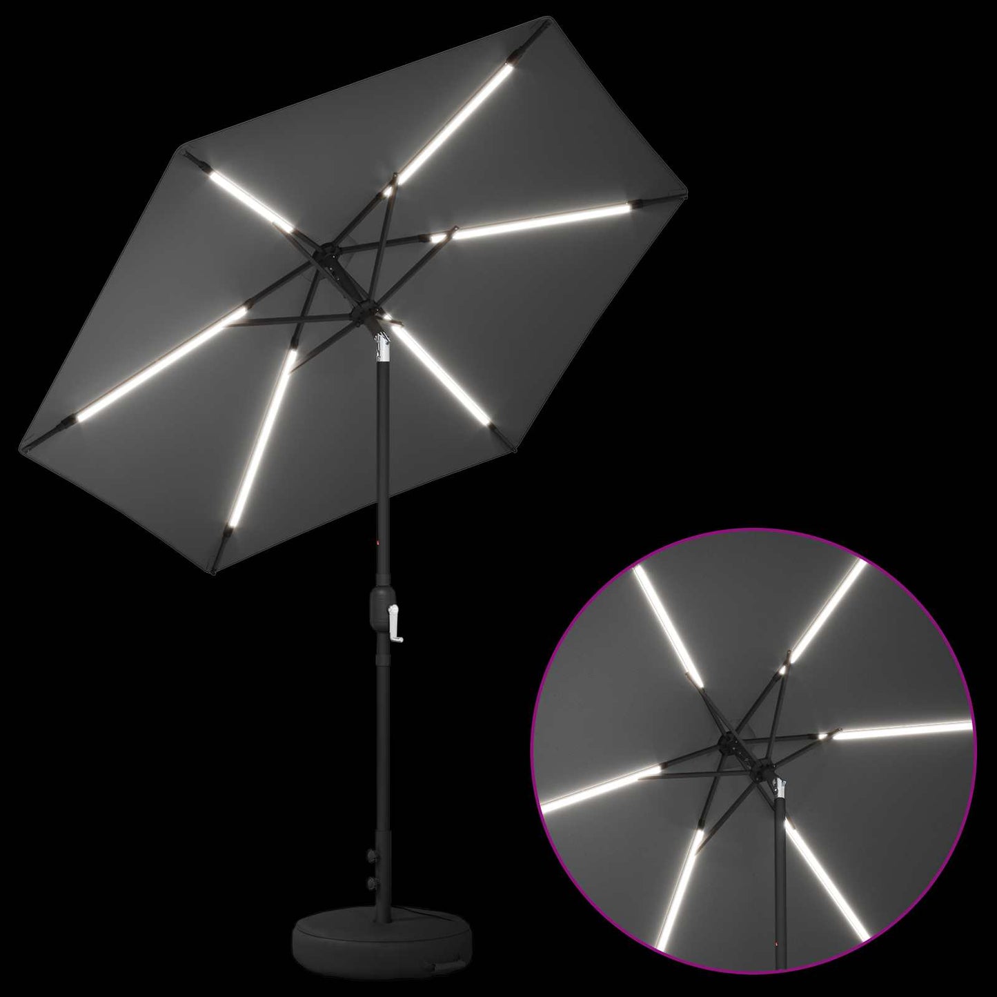 vidaXL Ομπρέλα Κήπου με LED Φώτα και Βάση 230 x 230 εκ Πολυεστέρας