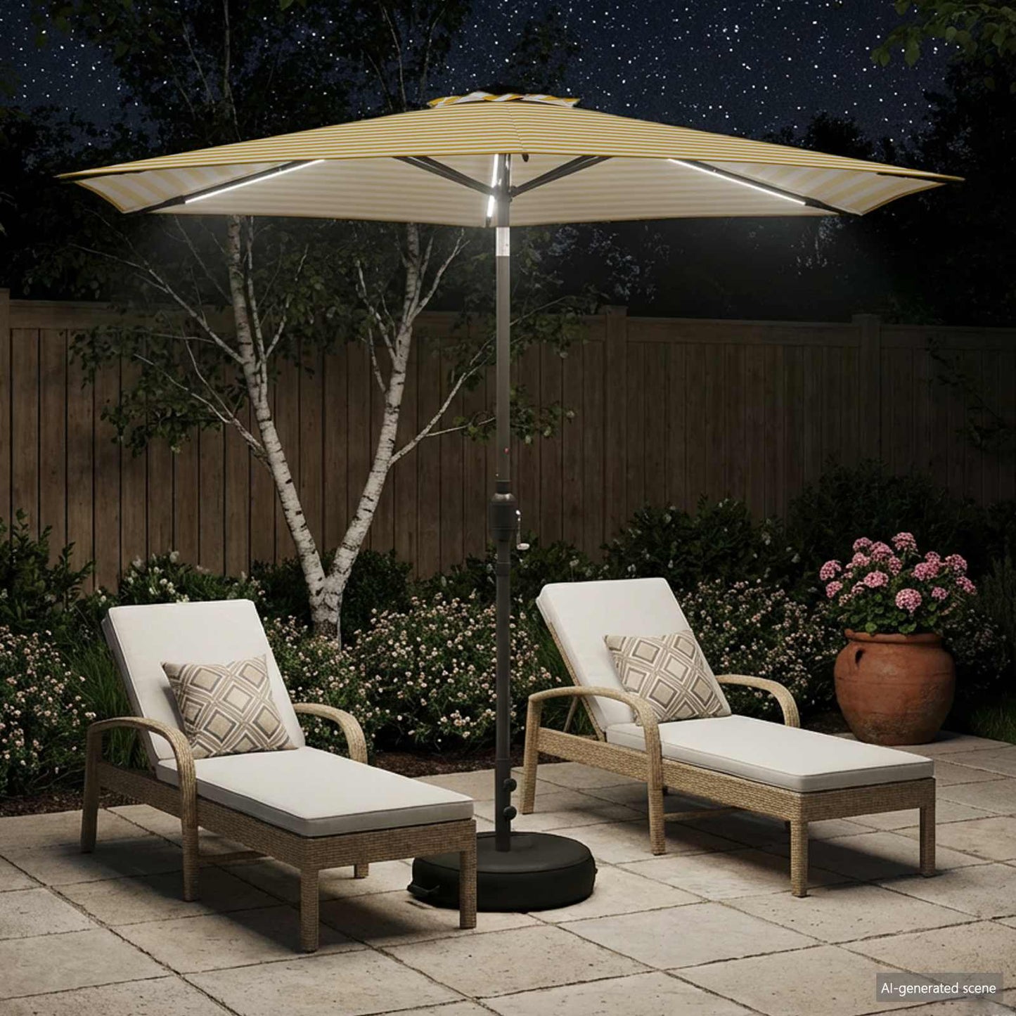 vidaXL Ομπρέλα Κήπου με LED Φώτα και Βάση 270 x 270 εκ Πολυεστέρας